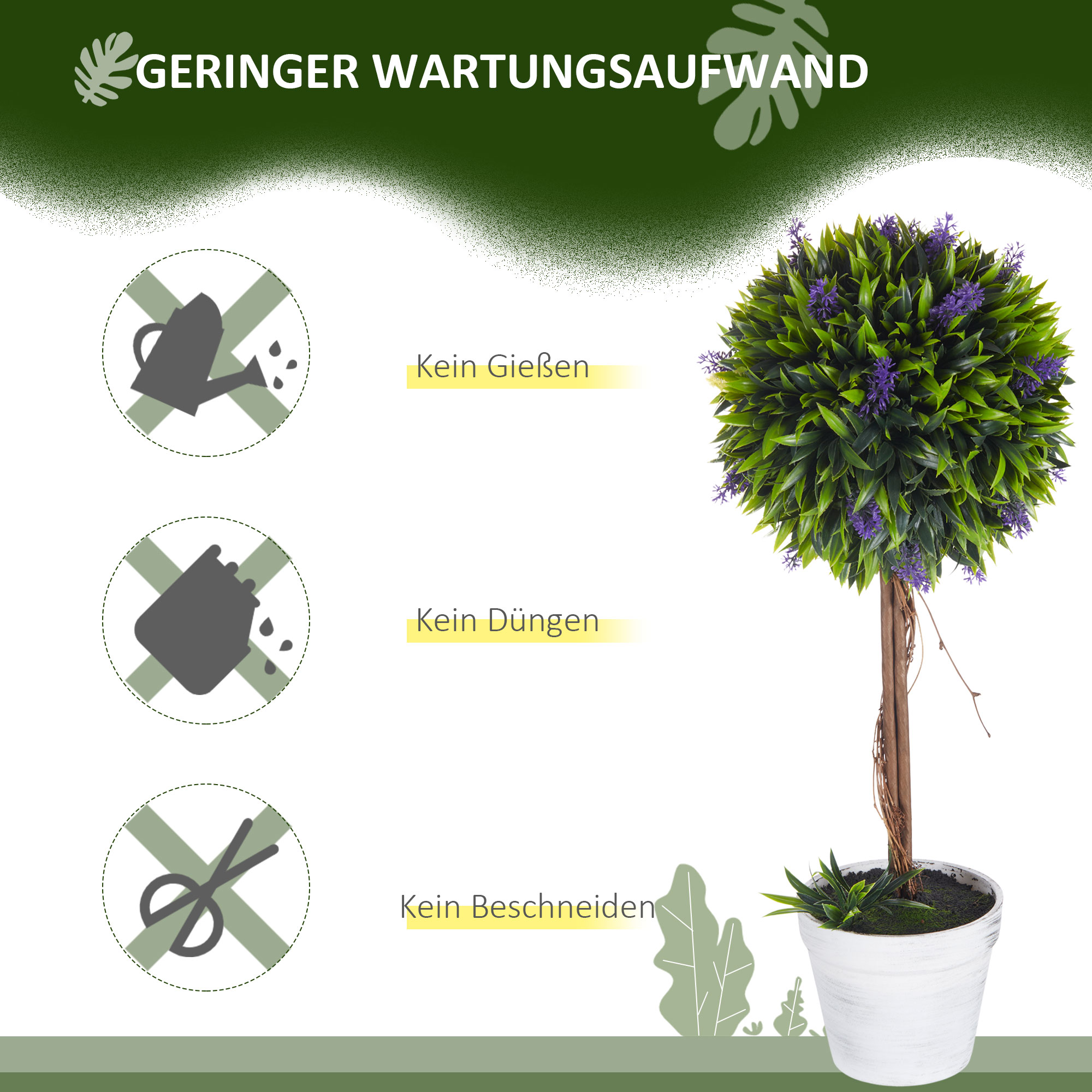 2er-Set Kunstpflanze inkl, Übertopf und Kunstmoos, künstliche Lavendelstämmchen,  Weiß + Grün + Lila