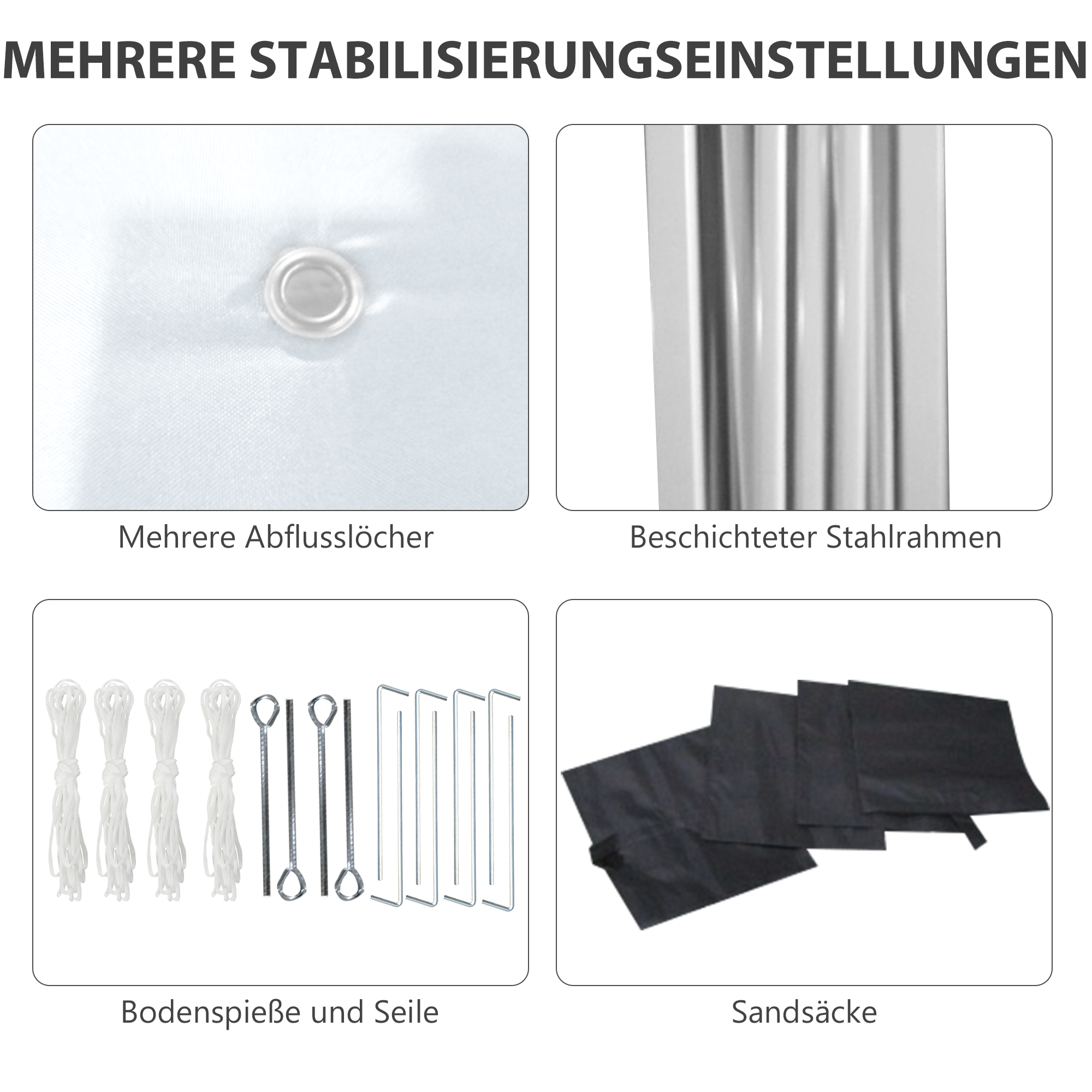 Faltpavillon, 2 Seitenwände, höhenverstellbar, mit Transporttasche, rostfreies Stahlgestell, 3x3 m, Weiß