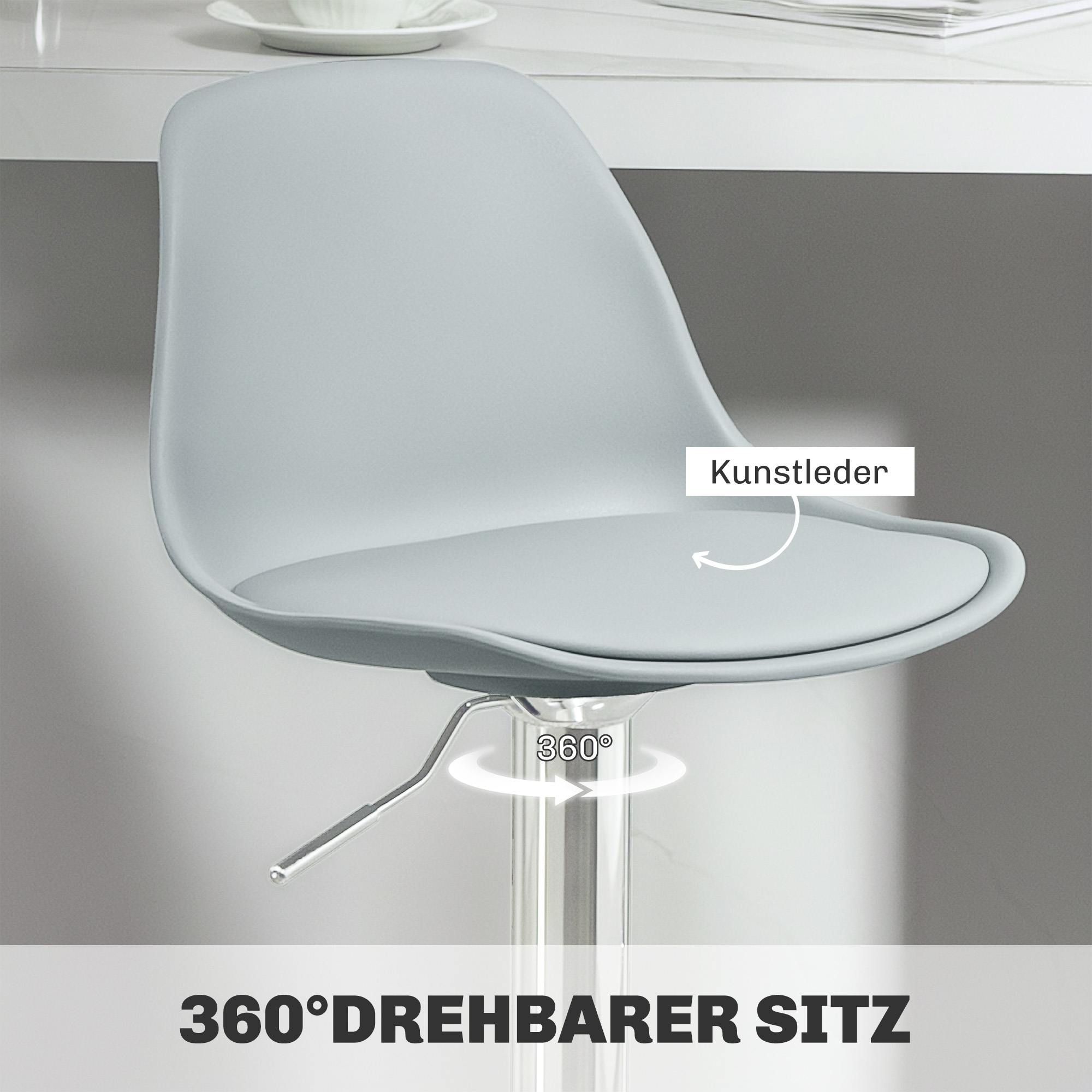 2er-Set Barhocker, Barstühle, Drehstühle mit Lehne, höhenverstellbar, bis 120 kg belastbar, 42 x 38 x 82-104 cm, Grau