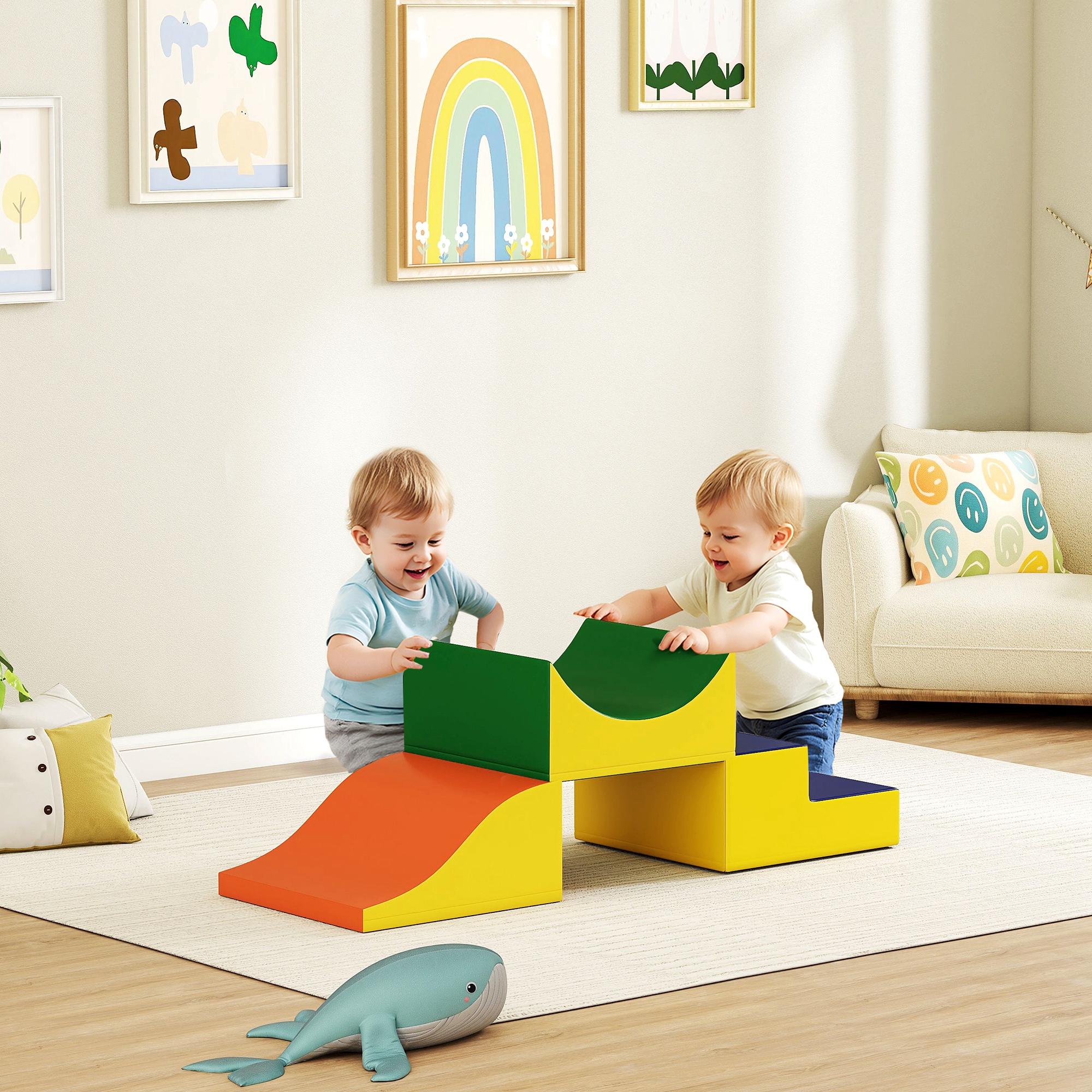 3-teiliges Kletter- und Krabbelset für Kleinkinder, Kunstleder, Schaumstoff, Gelb