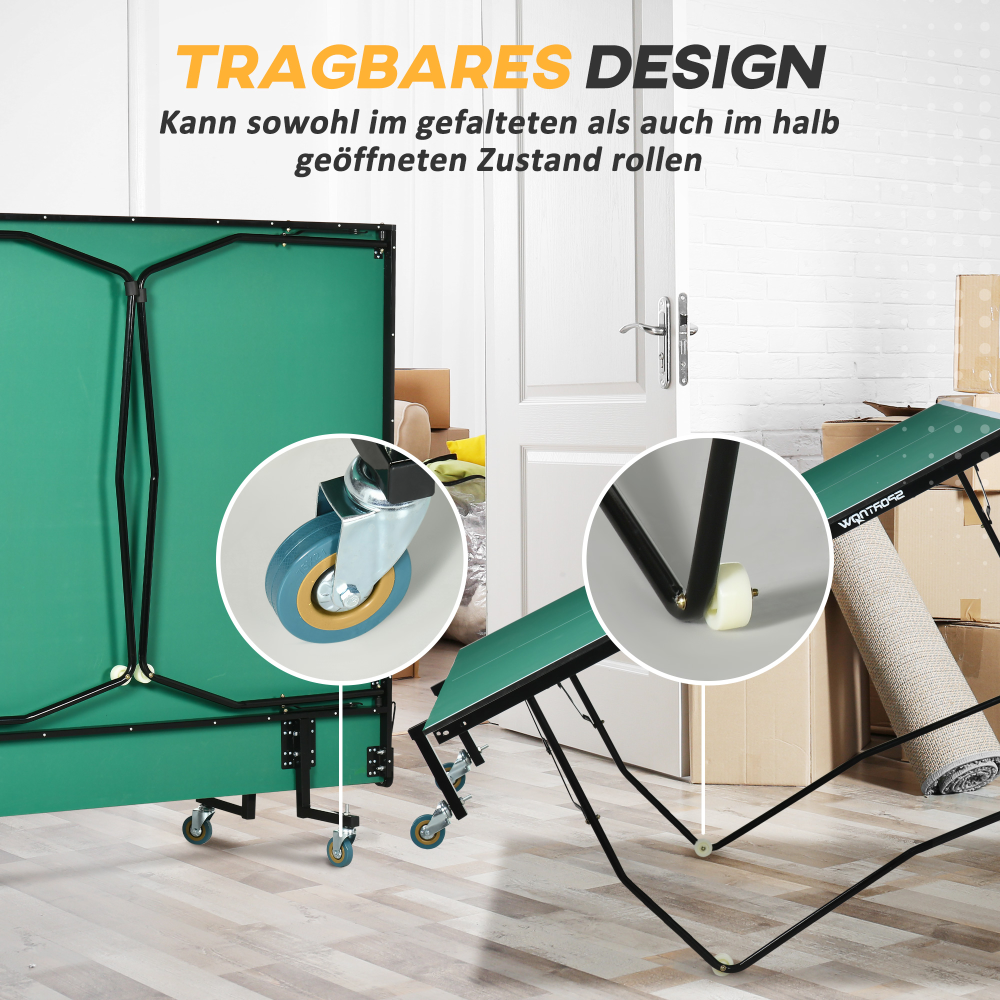 Tischtennisplatte Tischtennis-Set, klappbar, 8 Rollen, inkl. Schläger u. Bälle, 274 cm x 152.5 cm x 76 cm, Grün