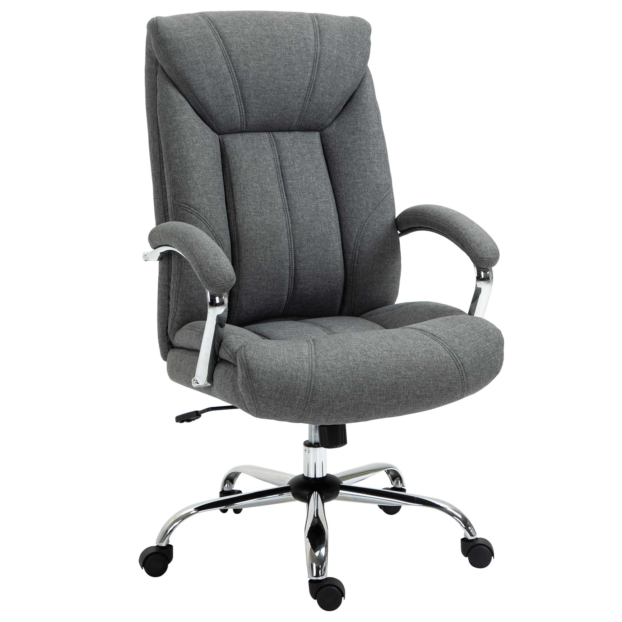 Bürostuhl mit Wippfunktion ergonomischer Stuhl mit gepolsterte Armlehne Kopfstütze höhenverstellbarer Schreibtischstuhl Drehstuhl mit Rückenlehne Nylon Grau 65 x 78 x 110-118 cm