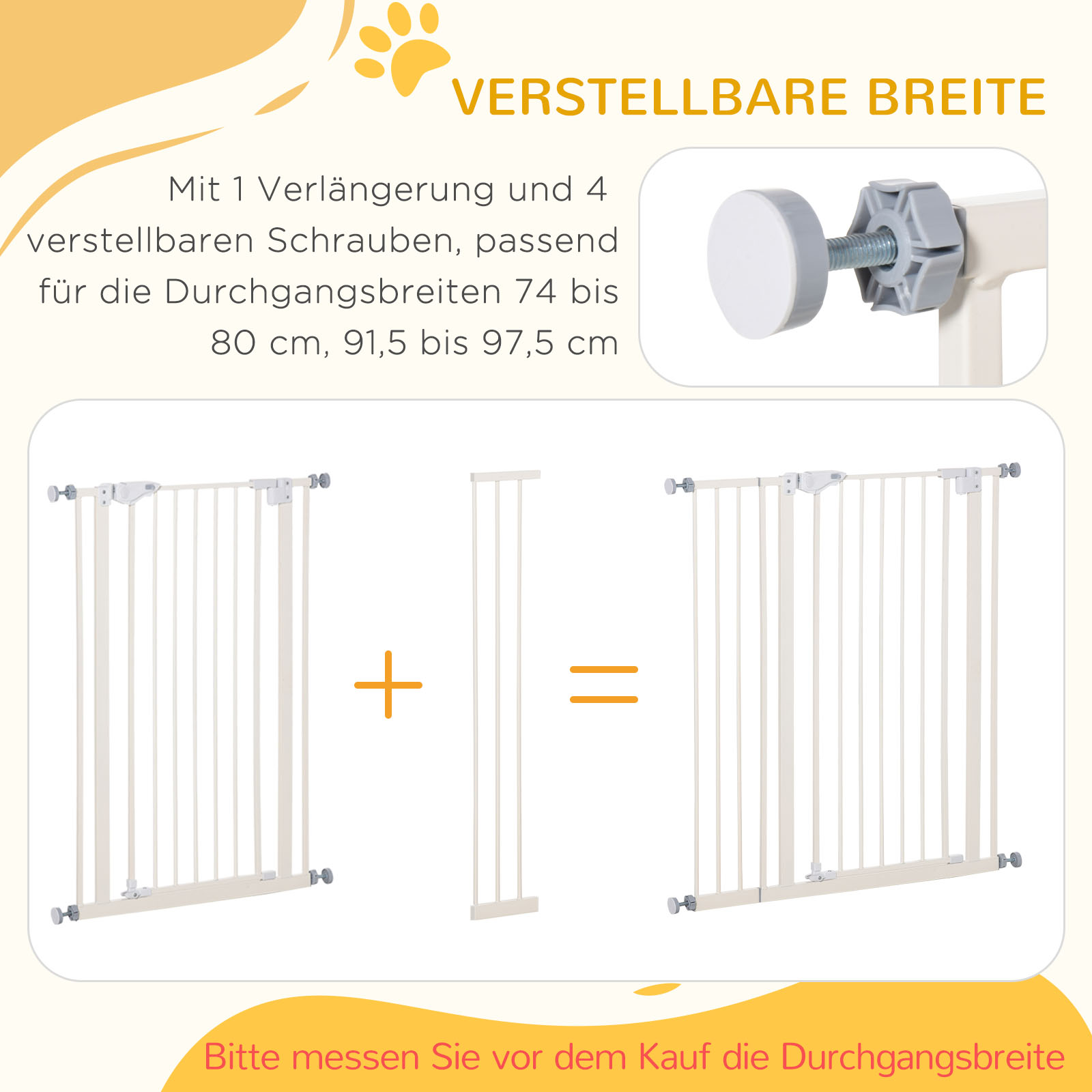 Absperrgitter für Hunde, extra hoch, Schließautomatik, Metallrahmen, 97,5 x 104,1 cm, Weiß
