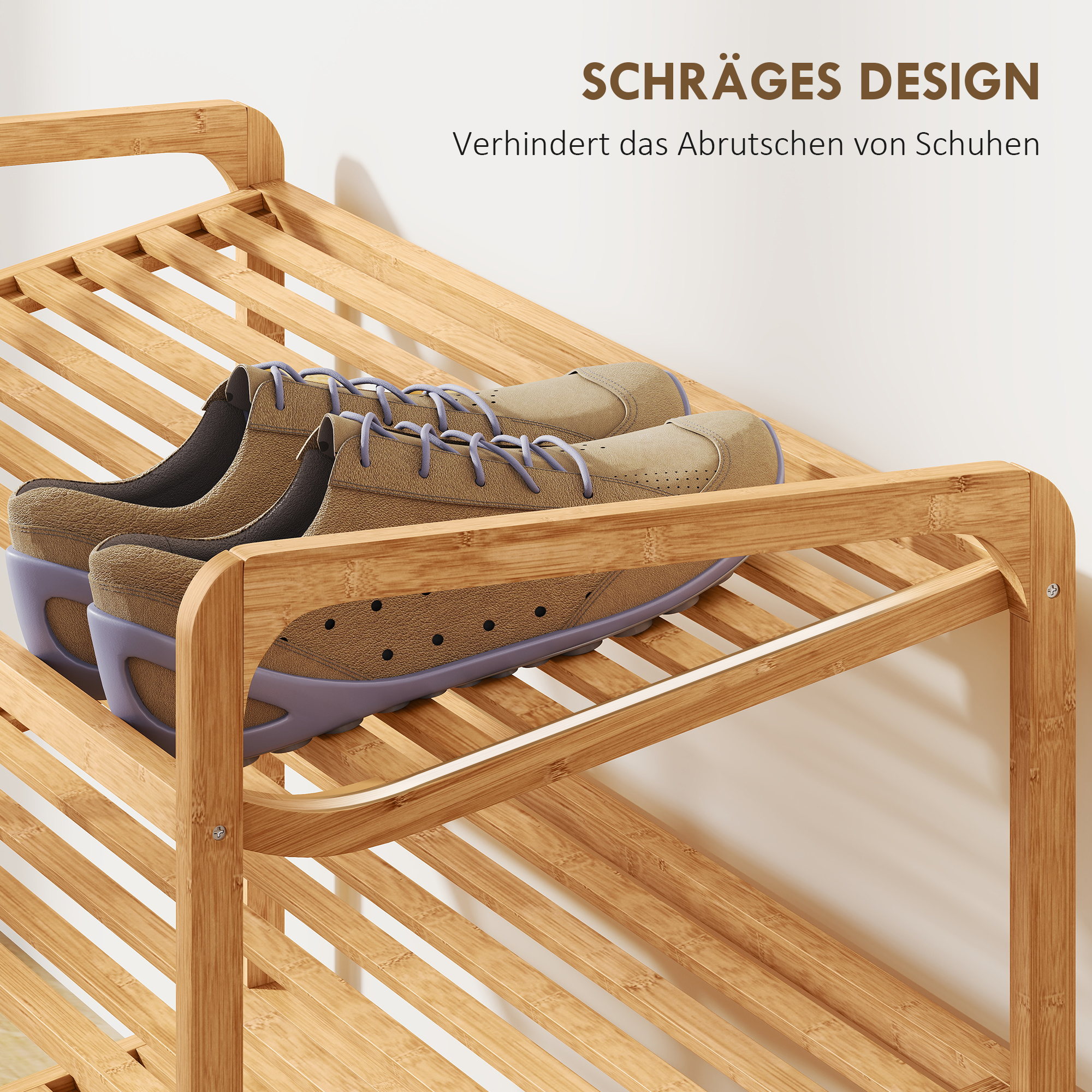 Bambusregal, Schuhregal, Flurregal, 3-stufiges Design, 30 kg Belastbarkeit, Holz