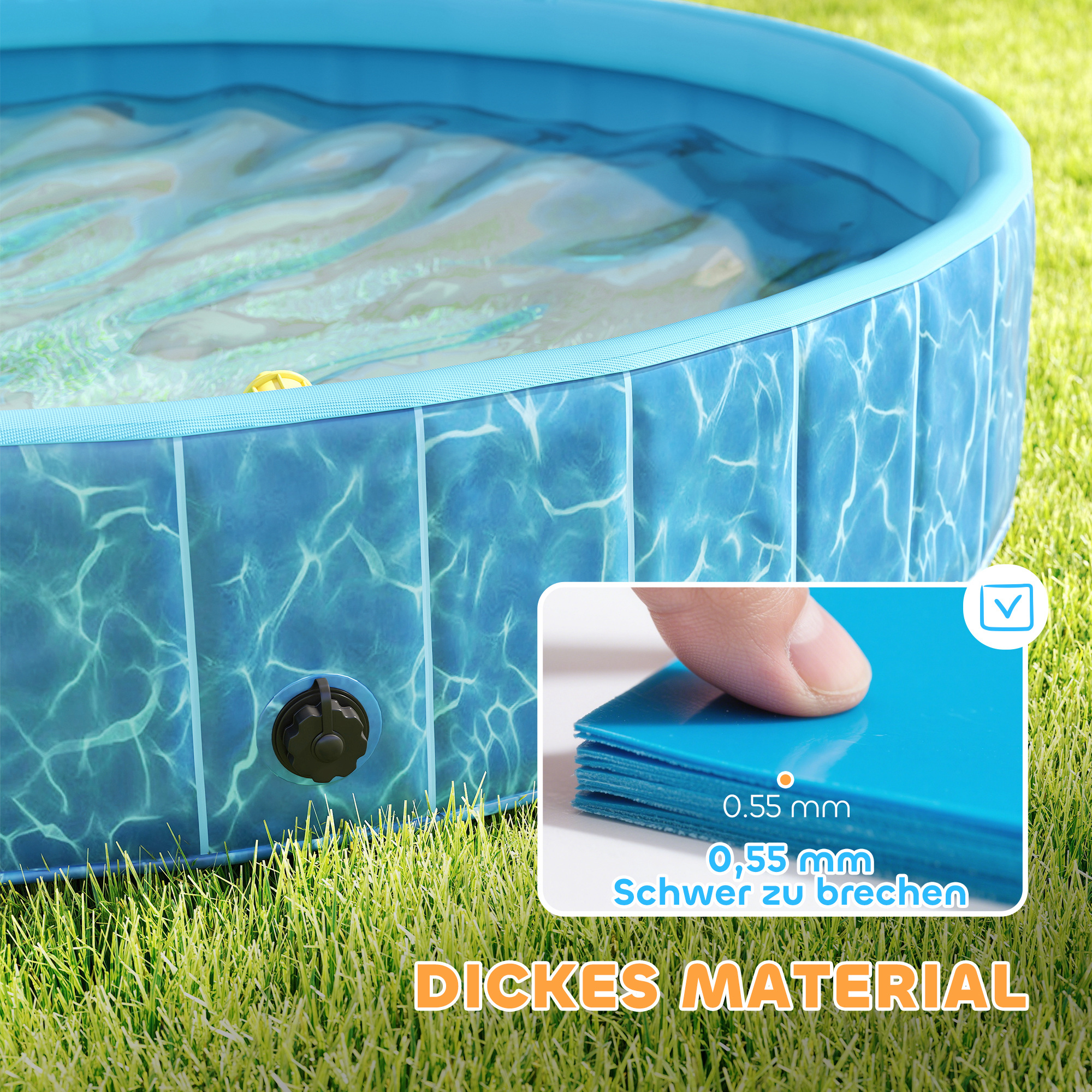 Hundepool Faltbar Planschbecken mit Brunnen- und Wasserpolsterdesign Ø120 x 30 cm Blau