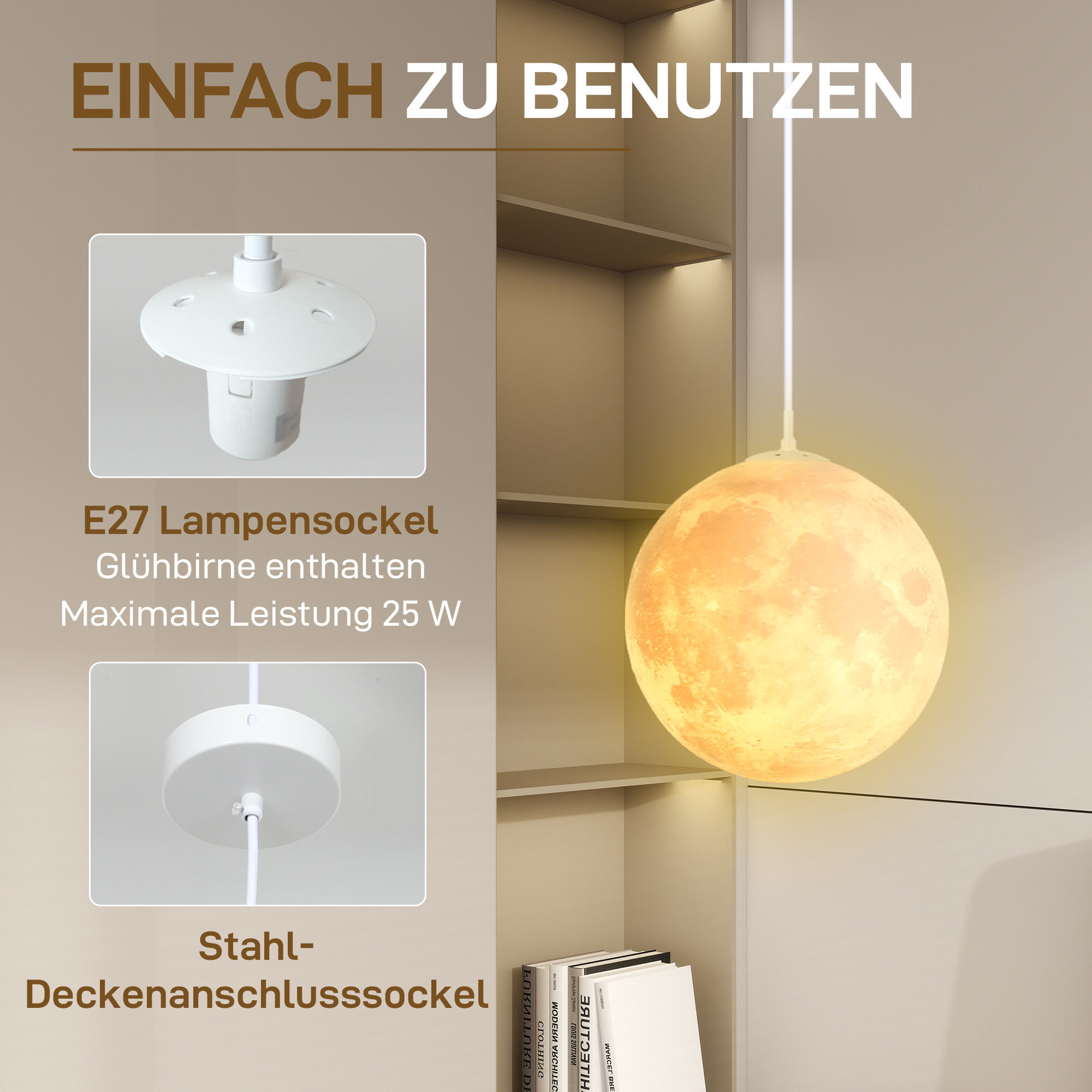 Mondlampe, 3D-Druck, App-Steuerung, Musik-kompatibel, verschiedene Licht-Modi, Weiß
