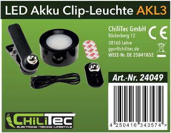LED Akku Clip-Leuchte "CT-AKL3" / Dimmbar, CCT 3000k-6000k, schwarz
