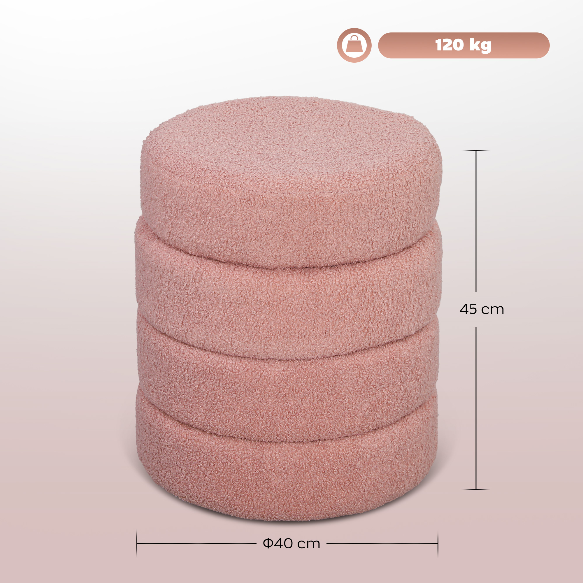Hocker, rund, Teddyfleece, bis 120kg, Φ40x45H cm, Rosa