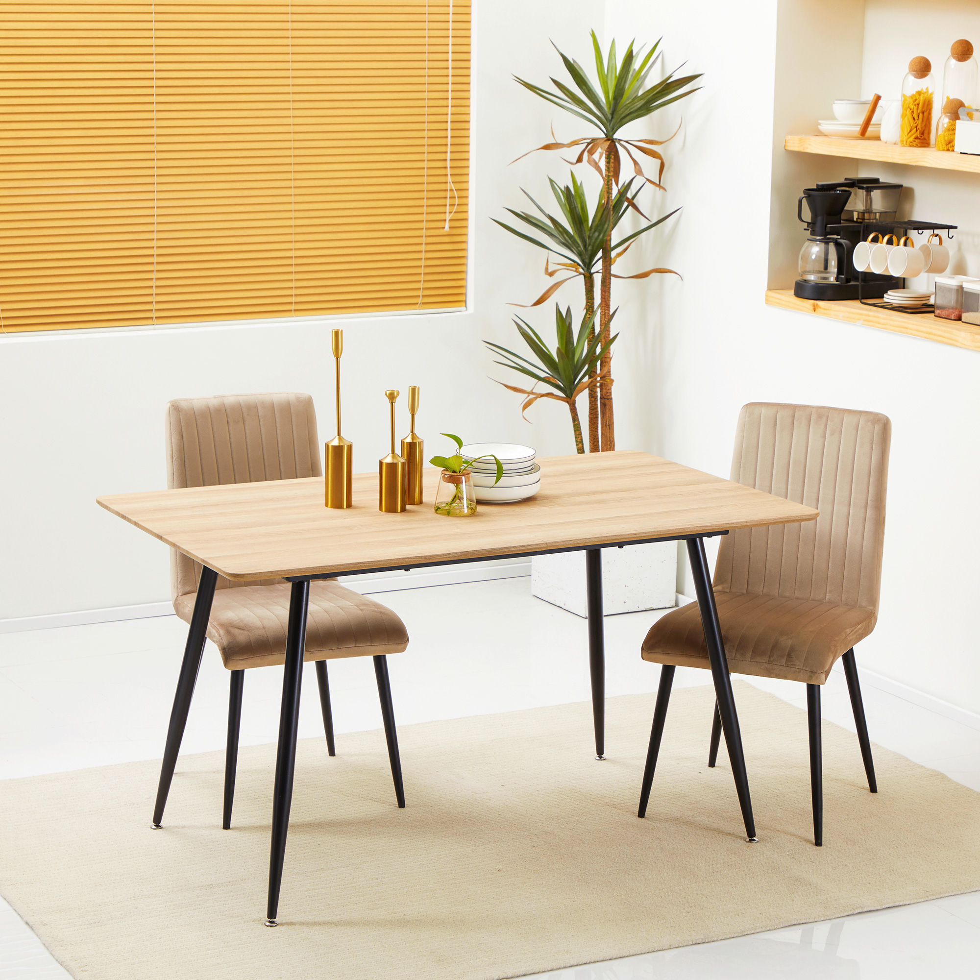 Esstisch im Skandi-Design, Küchentisch, für 4 Personen, Holzoptik, 140 cm x 80 cm x 76 cm, Natur + Schwarz