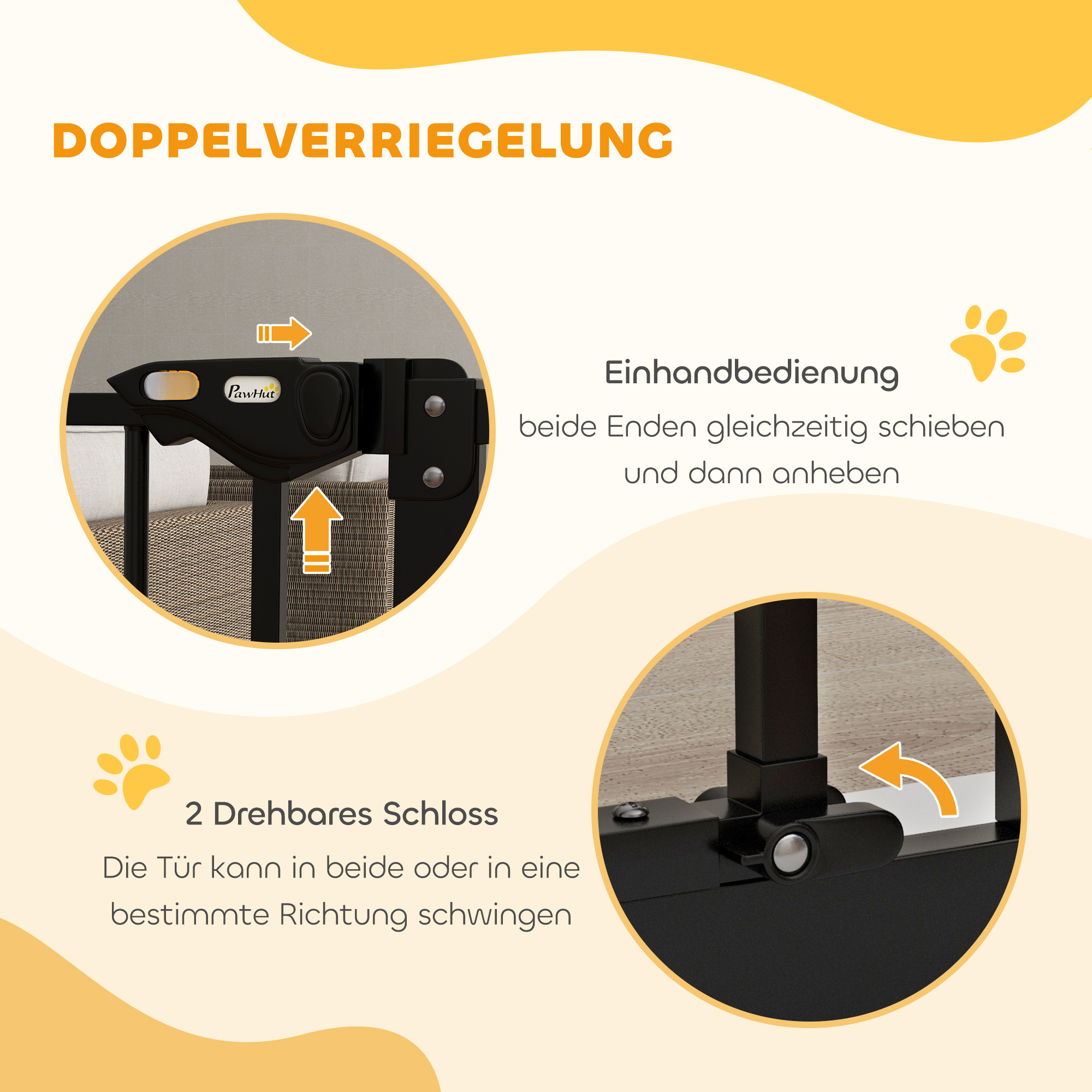 Türschutzgitter für Hunde, Absperrgitter, Schutzgitter für Haustiere, Metall, Kunststoff, 74-87 cm, Schwarz