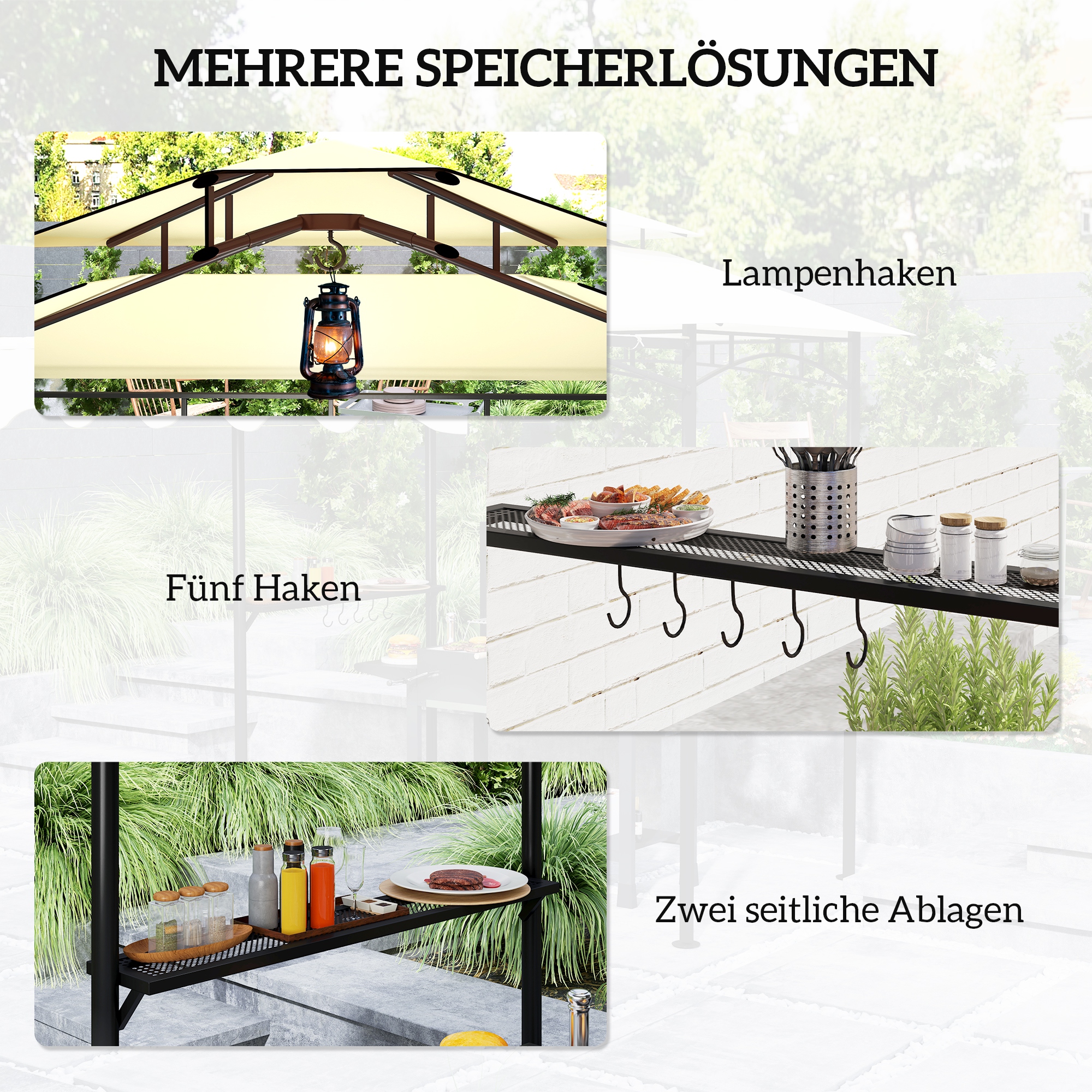 Grillpavillon 242x149x248 cm wasserabweisend flammhemmend Gartenpavillon mit Doppelschichtdach Beige