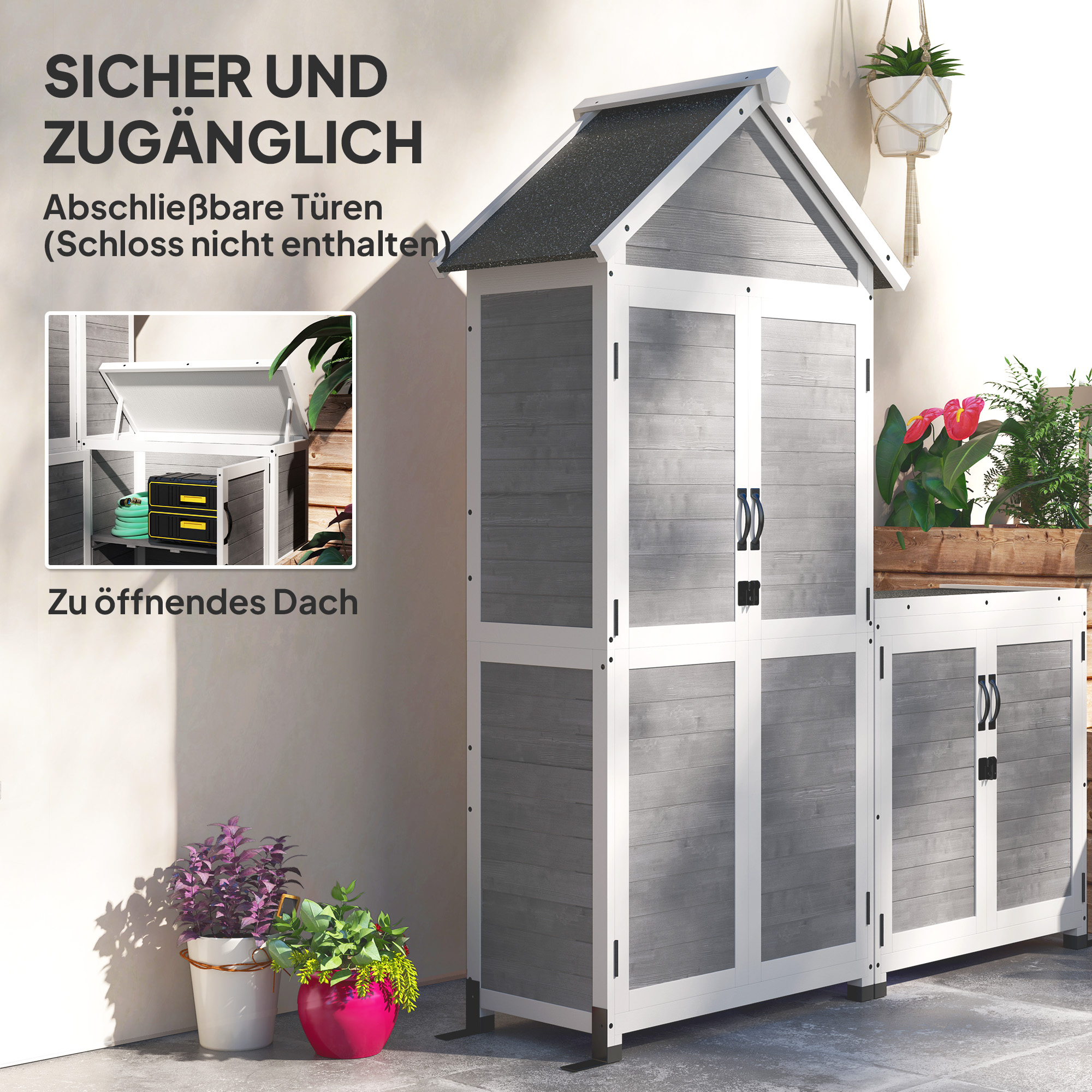 outsunny-gartenschuppen-mit-aufbewahrungsschrank-anpassbare-regale-verschliessbare-turen-wasserfest-fichtenholz-hellgrau~1T9IPG44PP001