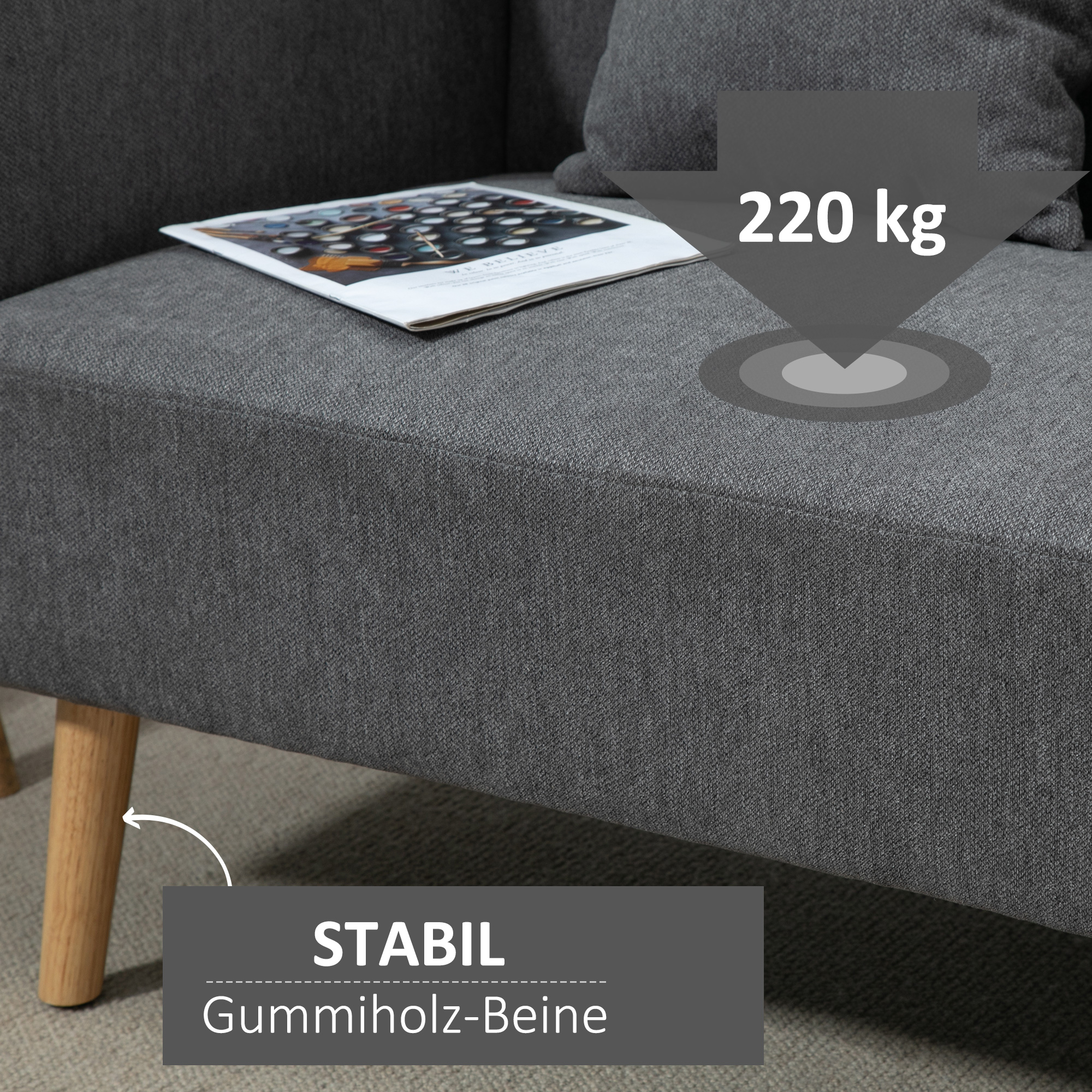 2 Sitzer Sofa, Couch mit 2 Wurfkissen, gepolsterter Doppelsofa, Polstersofa mit Samtopik, Armlehne, Loveseat für Wohnzimmer, Schlafzimmer,  130 x 70 x 80 cm, Grau