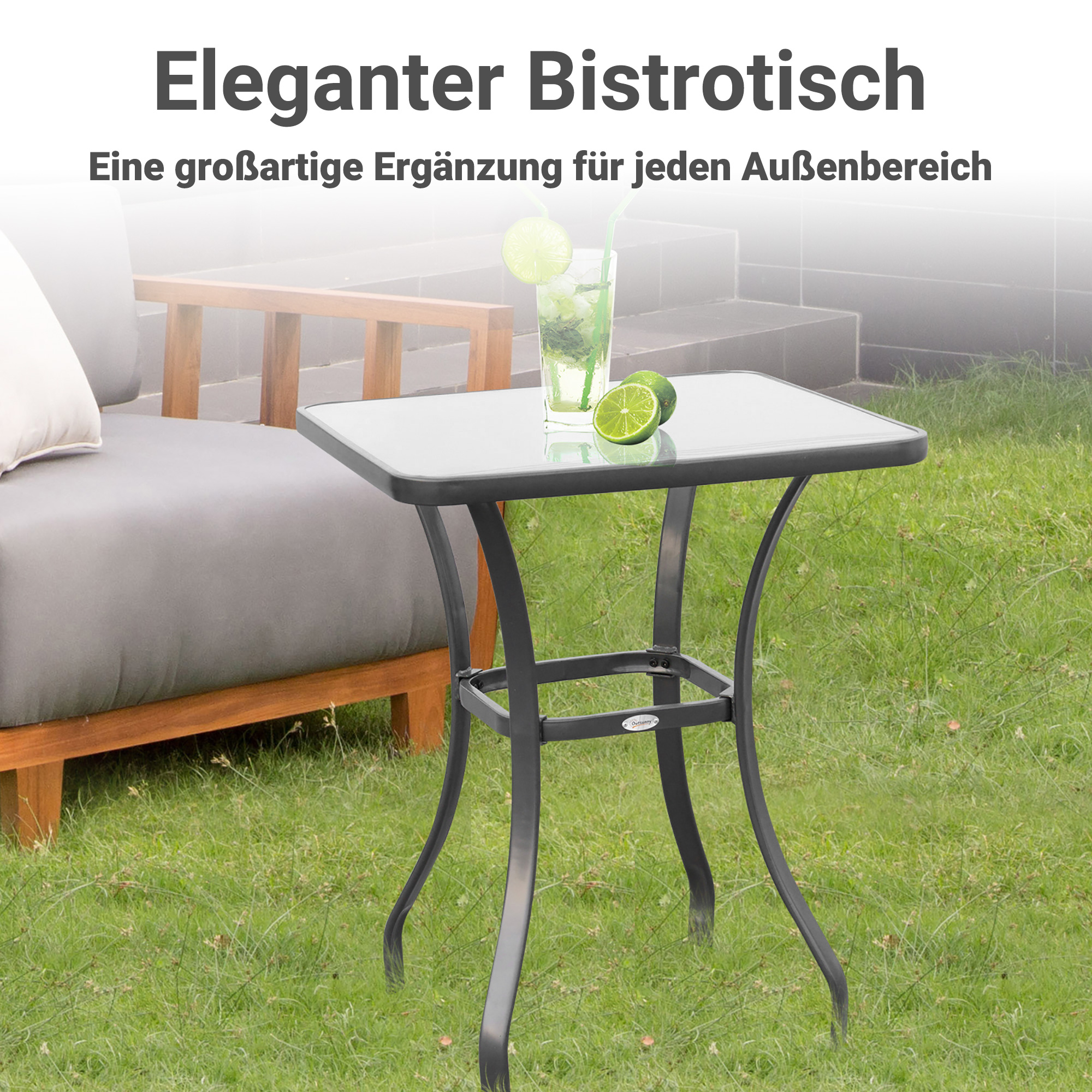 Gartentisch Bistrotisch Glastisch Hartglas+Metall Schwarz L68,5xB68,5xH84cm