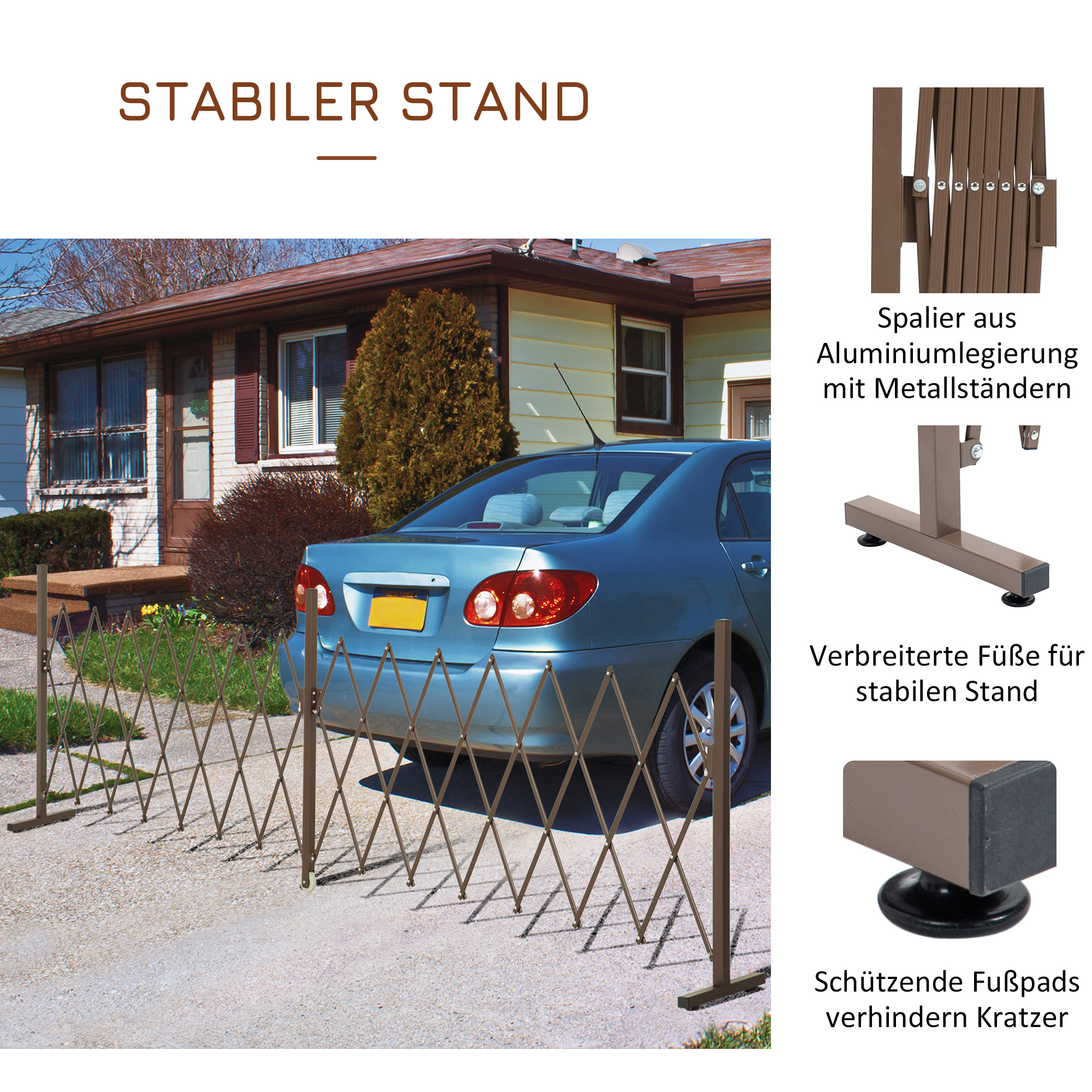 Scherengitter Absperrgitter Scherensperre ausziehbar 52-405cm Garten Alu Braun H103,5cm