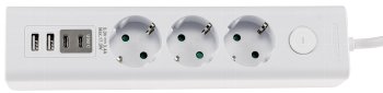 Steckdosenleiste mit Ladebuchsen für USB / USB-A /USB-C,3-fach, weiß, 1,5m Kabel