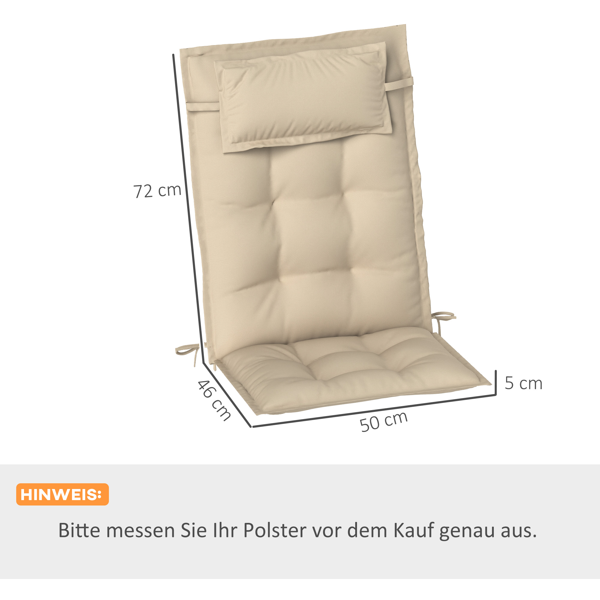 2er Set Auflage für Sonnenliege Wasserabweisend Liegenauflage für Gartenliege Polsterauflage 50x116x5 cm, Beige