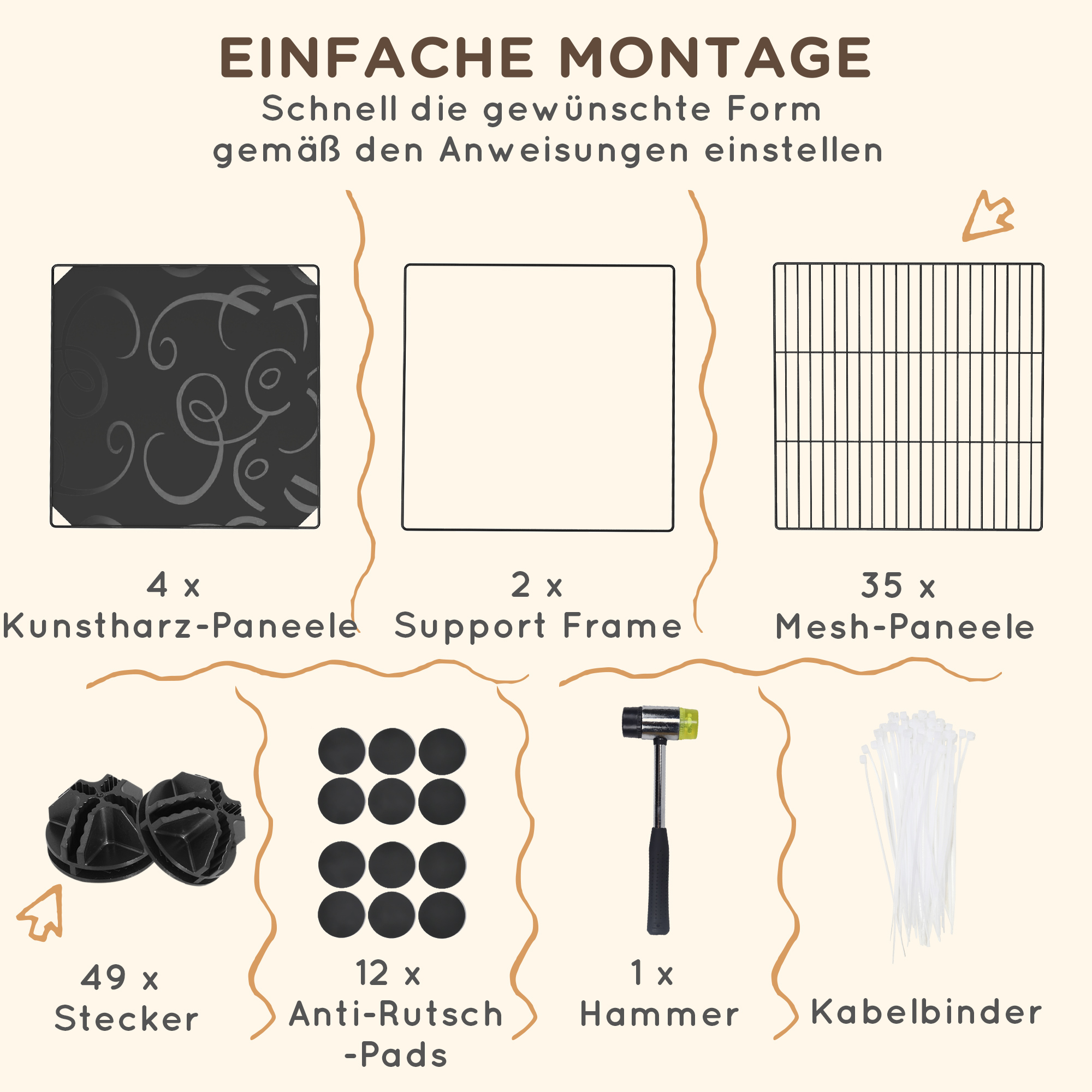 Gehege für Zwergkaninchen, 39-Paneel-Stall für kleine Haustiere, mit Rampe, für Kleintiere, Indoor, Schwarz