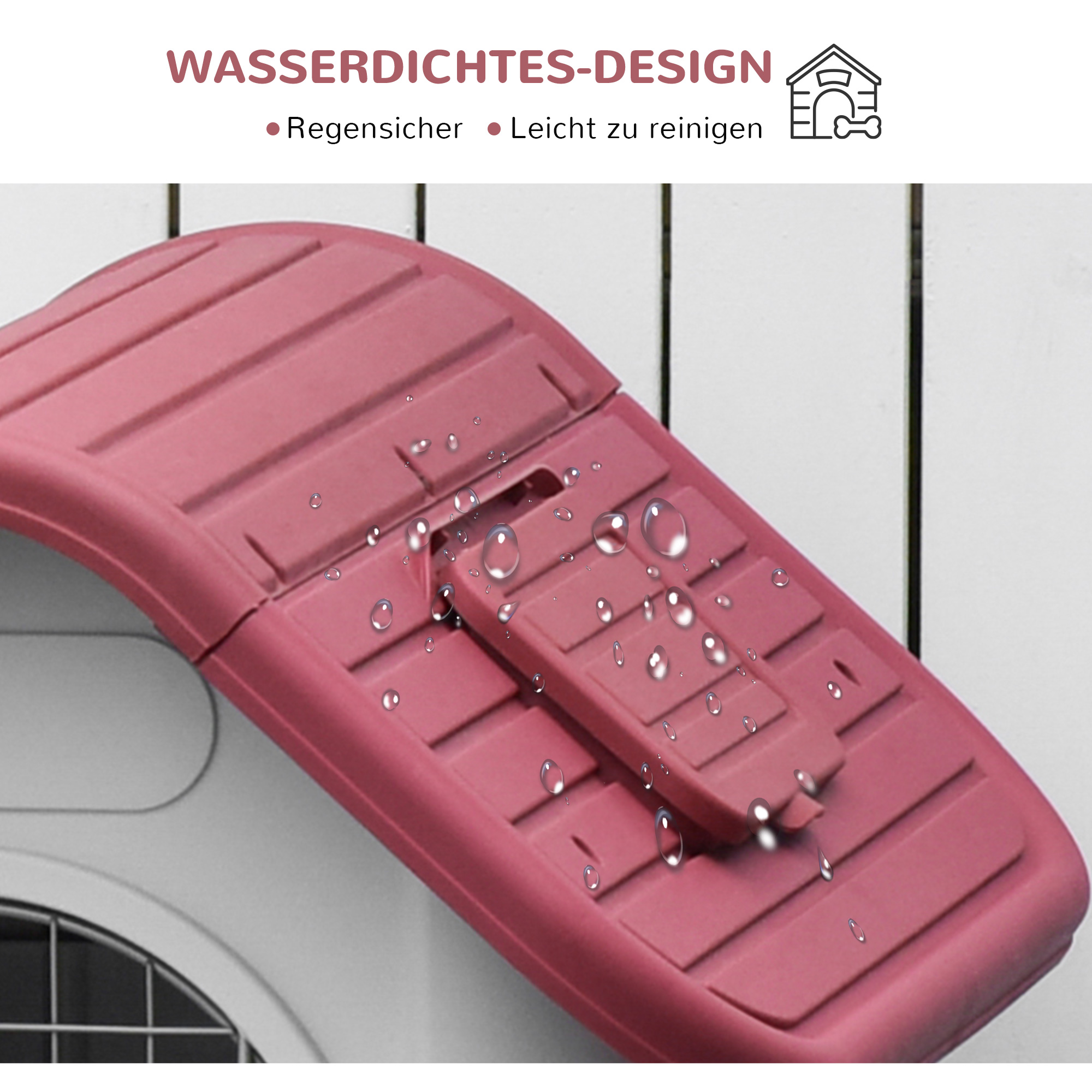 Hundehütte Outdoor, Hundehaus mit Dachluke Tor Unterschlupf, Wasserdichte Hundehöhle mit Luftzirkulation Hütte für kleine Hunde, draußen Rot+Hellgrau 59 x 75 x 66 cm