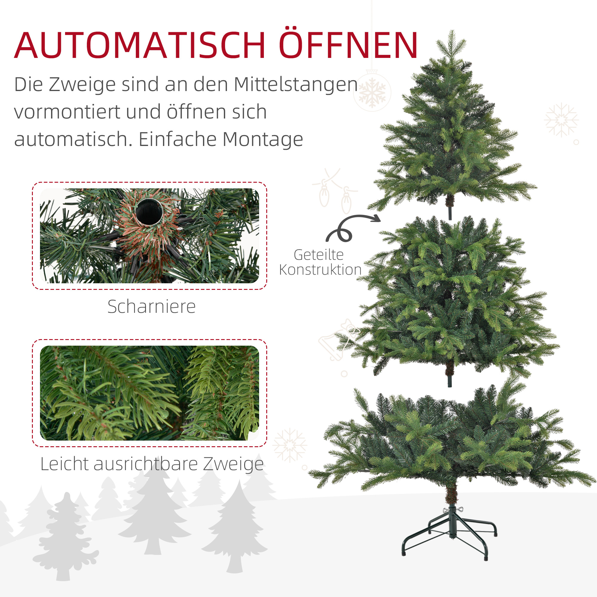 Weihnachtsbaum, realistisches Aussehen, flammhemmend, stabiler Metallfuß, 183 cm, Grün