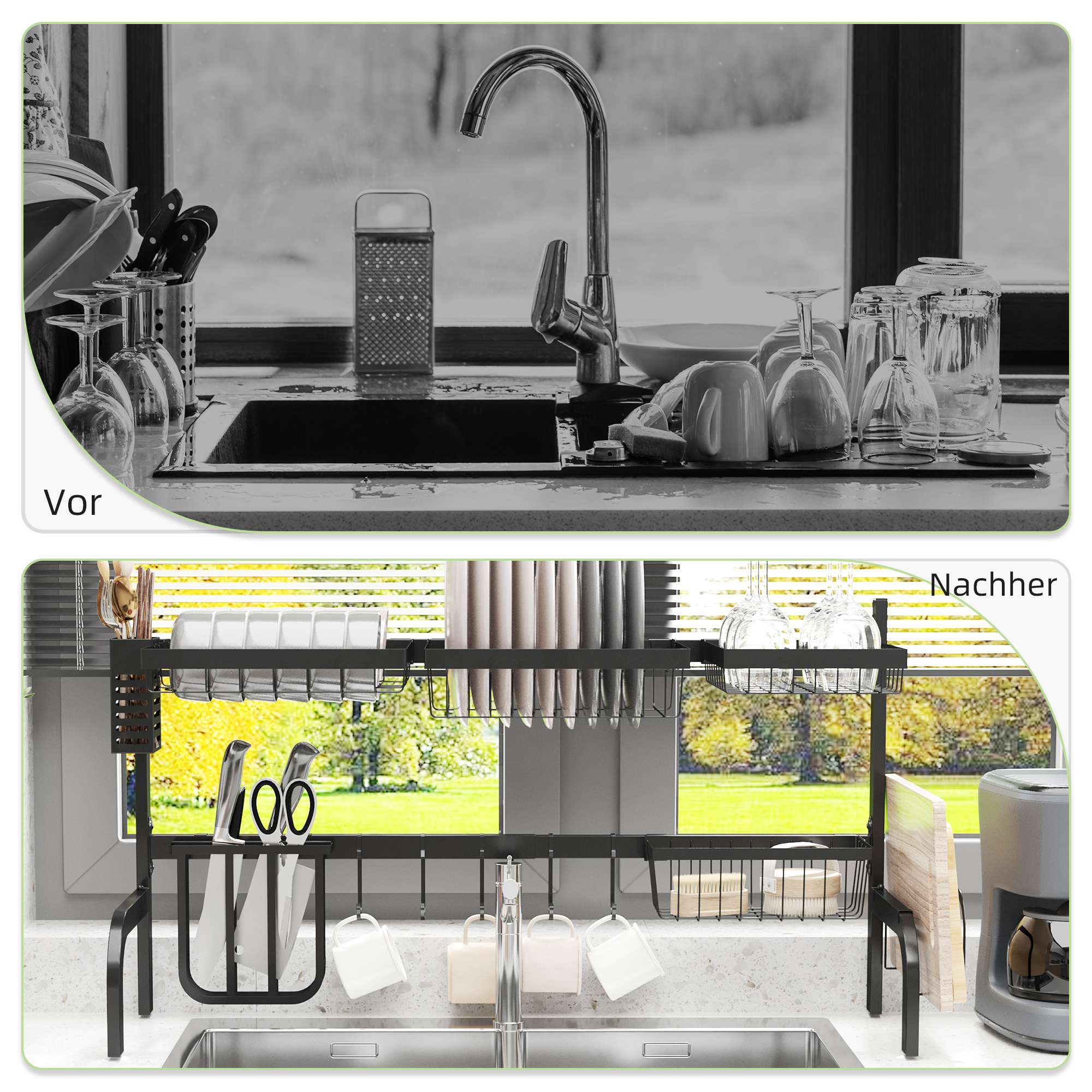 Abtropfgestell, längenverstellbar 51-93 cm, viele Elemente, flexible Anordnung, 93 x 30 x 52cm, schwarz