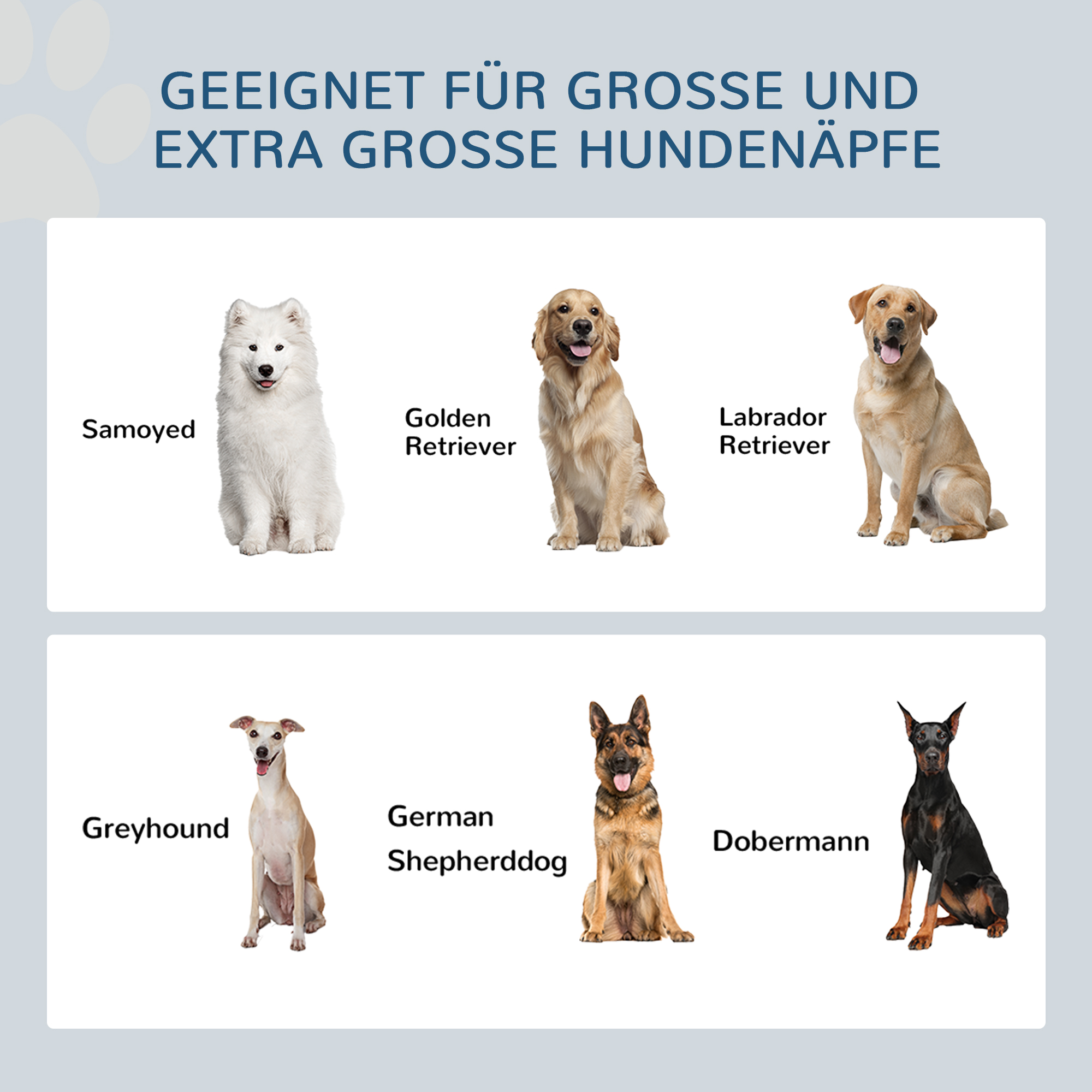 2-in-1 Erhöhter Hundenapf Höhenverstellbar Futternapf mit Ständer 2 x 2L Edelstahlnäpfen Weiß