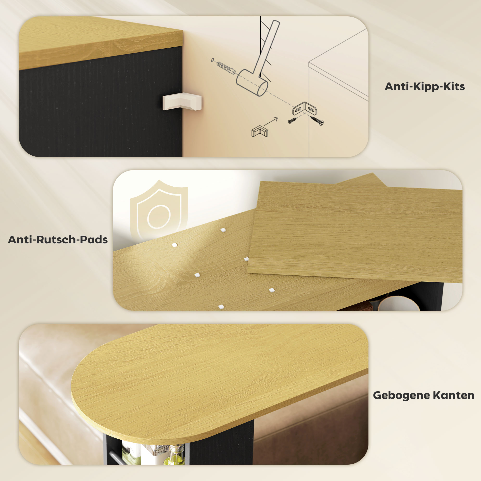 Ausziehbarer Bartisch, zu L-Form umwandelbar, viel Stauraum, 3 verstellbare Regale, Spanplatte, MDF, Schwarz