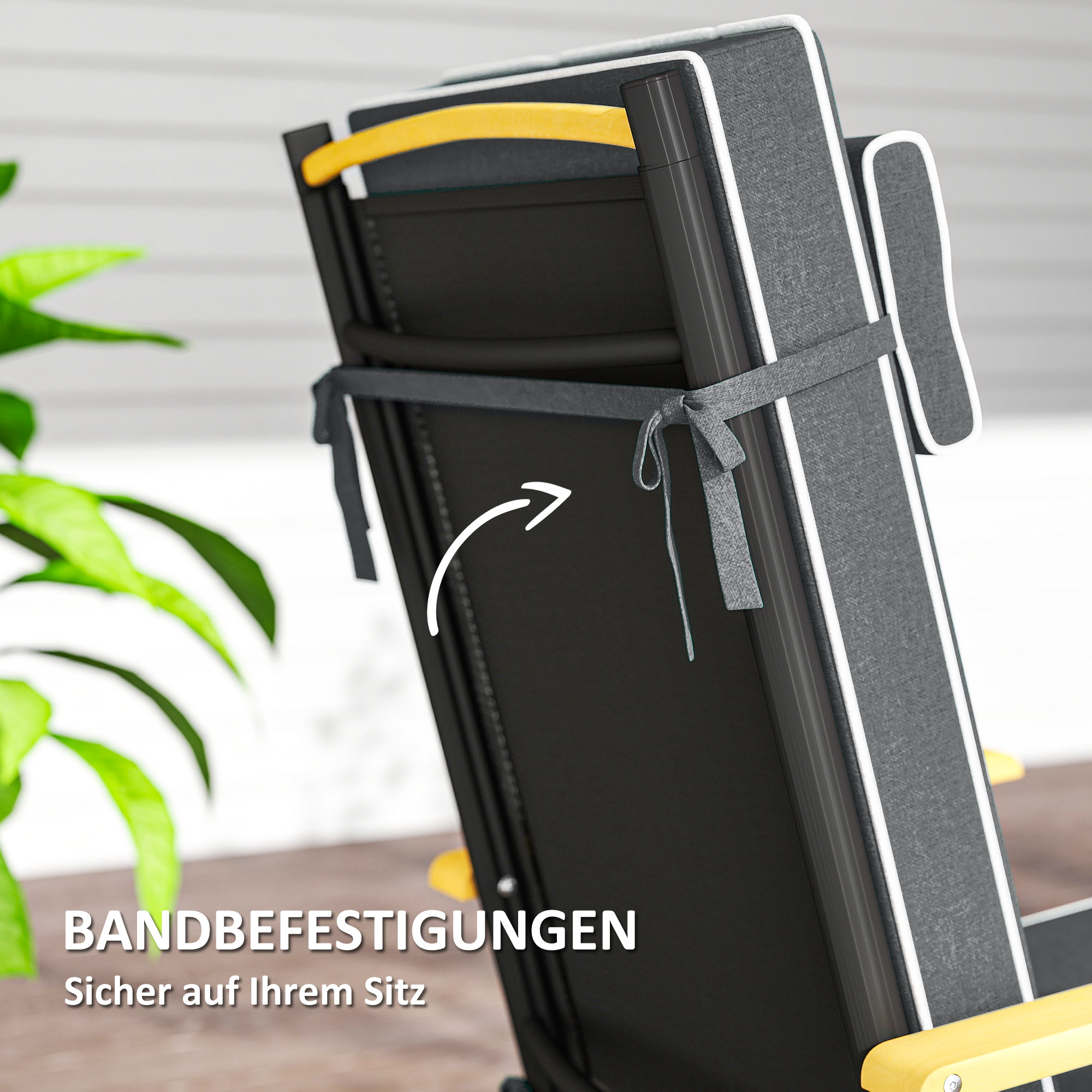 Sitzkissen 120 x 47 x 9,5 cm wasserabweisend Stuhlkissen mit Bändern, Kopfstütze, UPF50+ Dunkelgrau