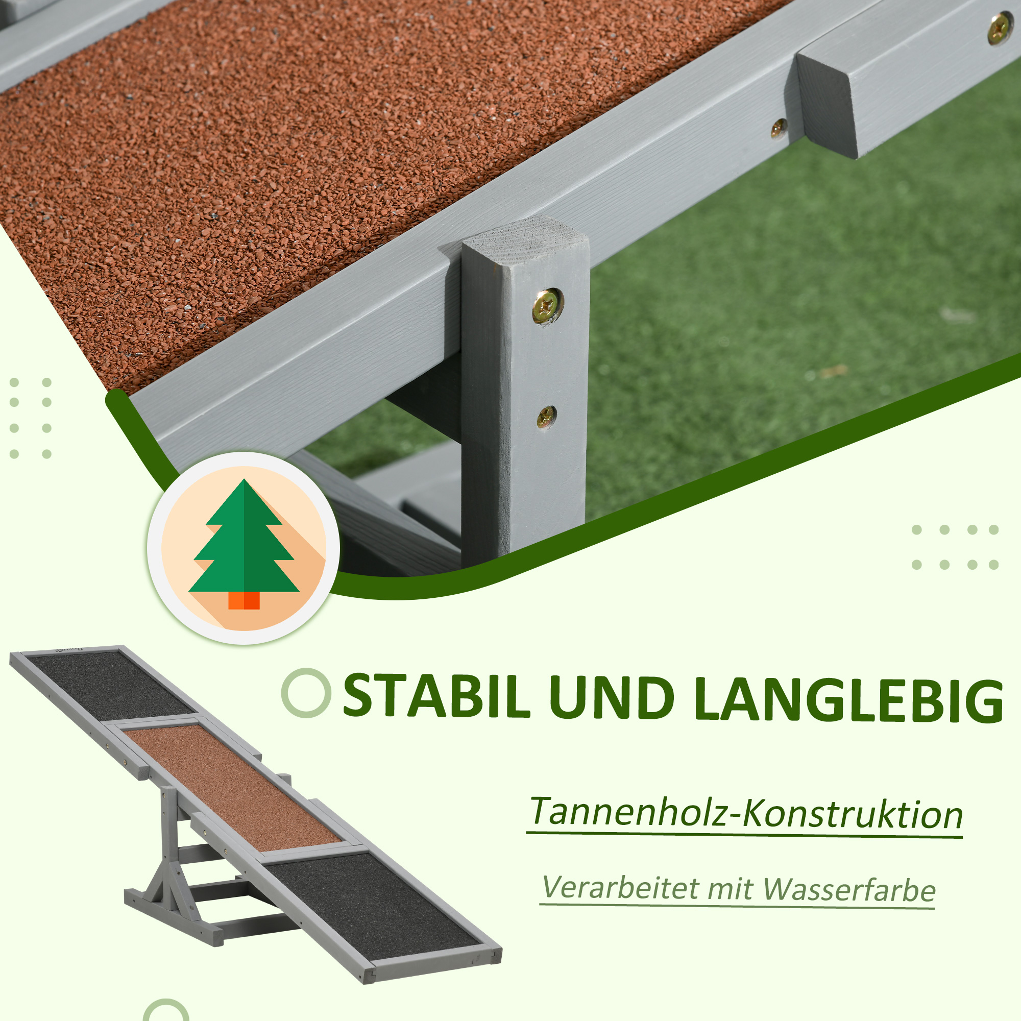 Hundewippe Aqulity-Wippe Hundesportwippe, 180 x 30 x 30 cm, Grau + Braun