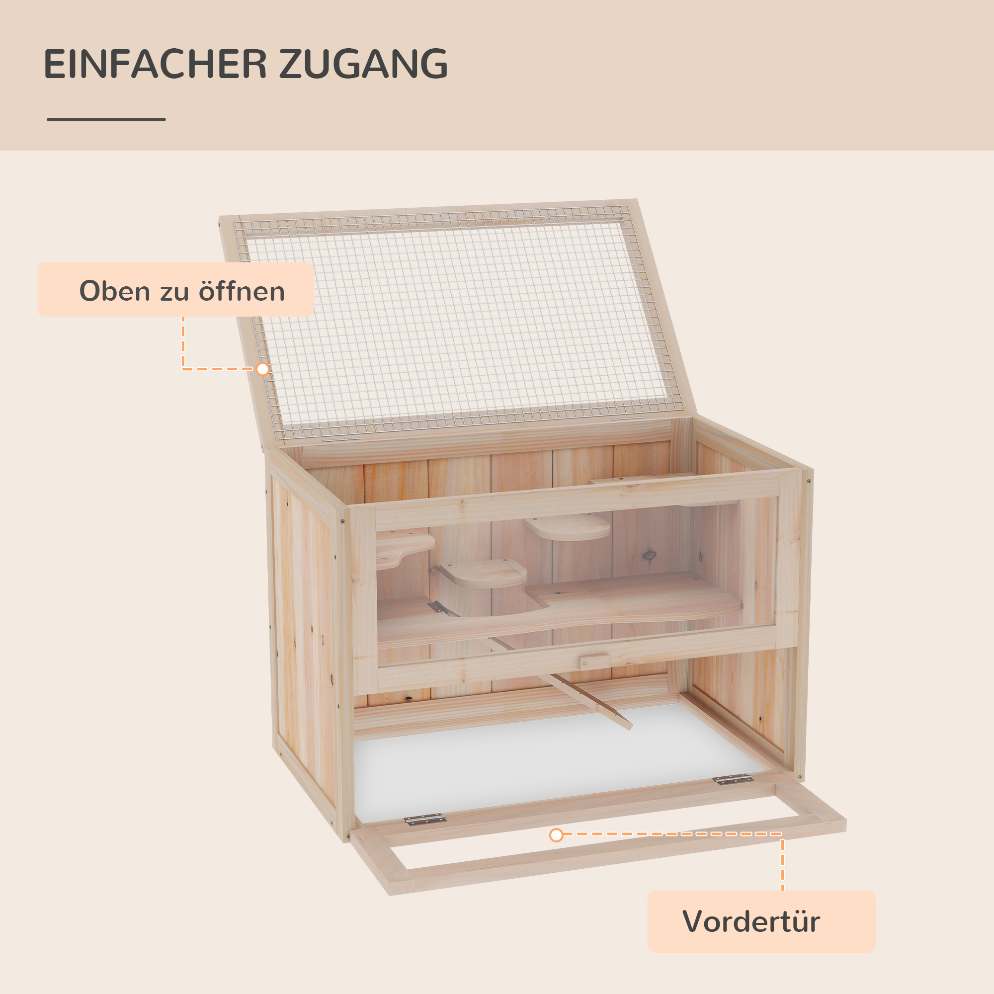 Kleintierkäfig Nagerkäfig Holz 60 x 35 x 42 cm