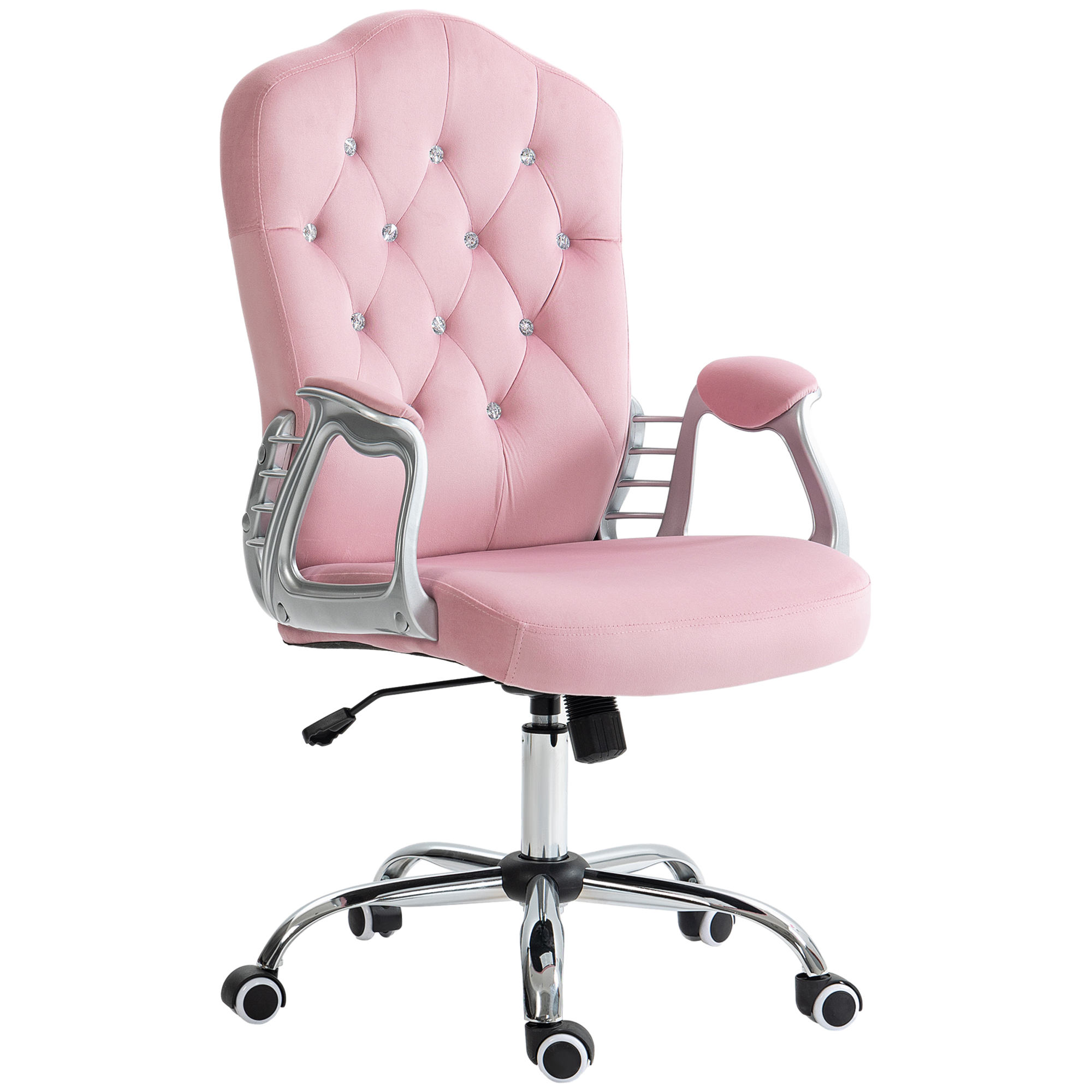 Bürostuhl, neigbare Lehne, höhenverstellbar, Samtoptik, bis 120 kg, Rosa