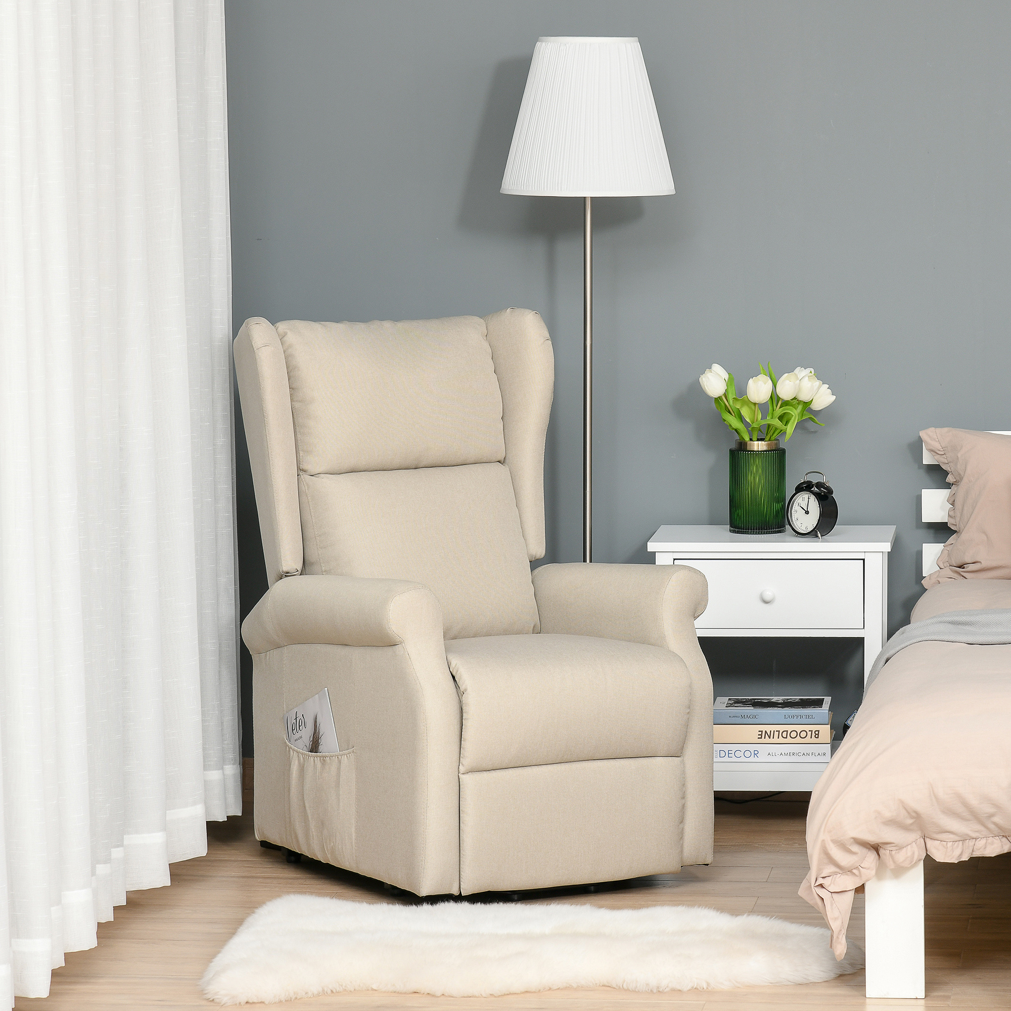 Relaxsessel mit Liegefunktion elektrisch, Seniorensessel mit Aufstehhilfe, , bis 200kg, 72,5x94x109cm, Creme