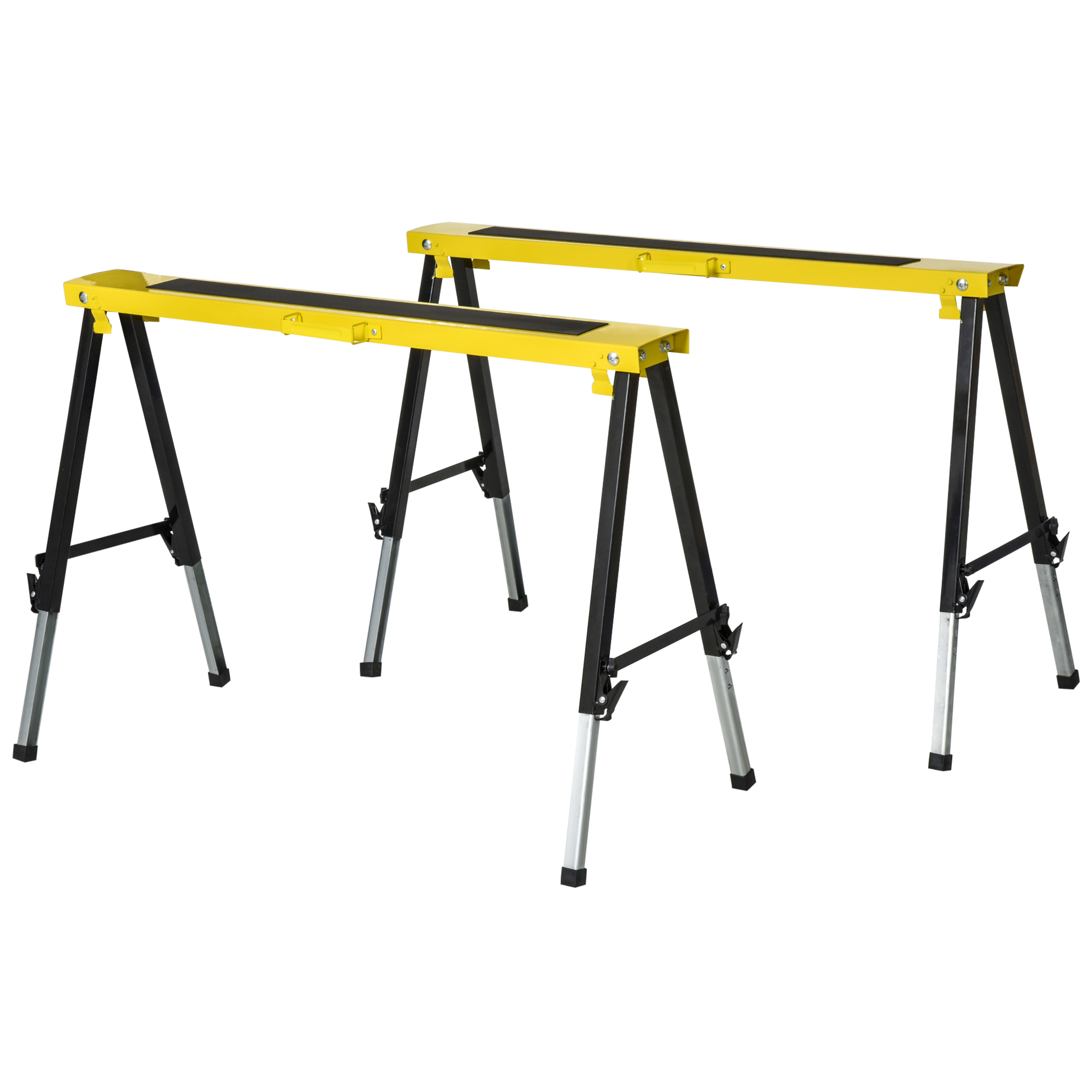 2er-Set Sägepferd Arbeitsbock Unterstellbock Klappbar rutschfest Stahl Gelb Schwarz 100 x 49 x 62-90 cm Belastbarkeit 100 kg