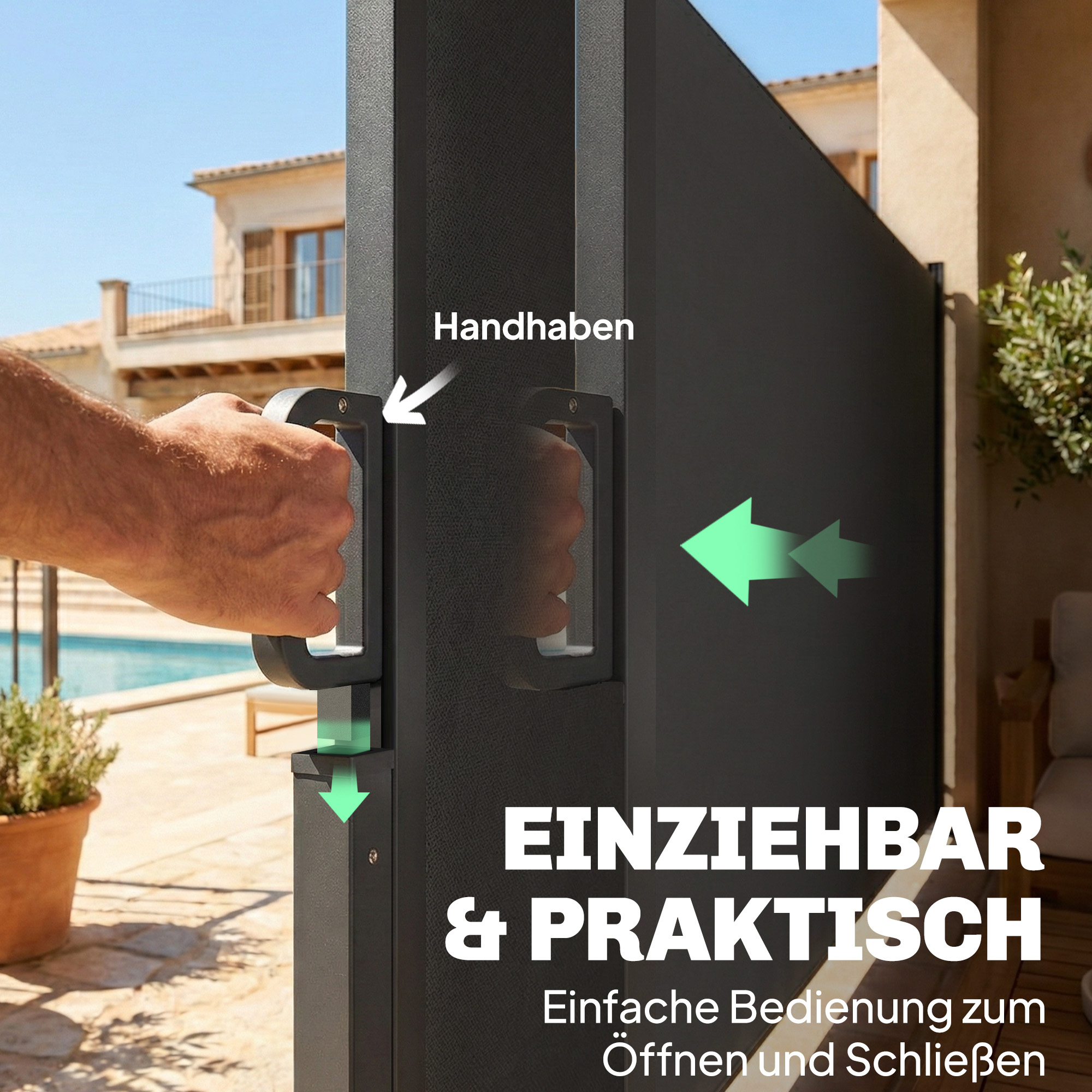 Ausziehbare Seitenmarkise, Sichtschutz für Außenbereiche, Wasserabweisend, UV 50+, 420 x 185 cm, Dunkelgrau