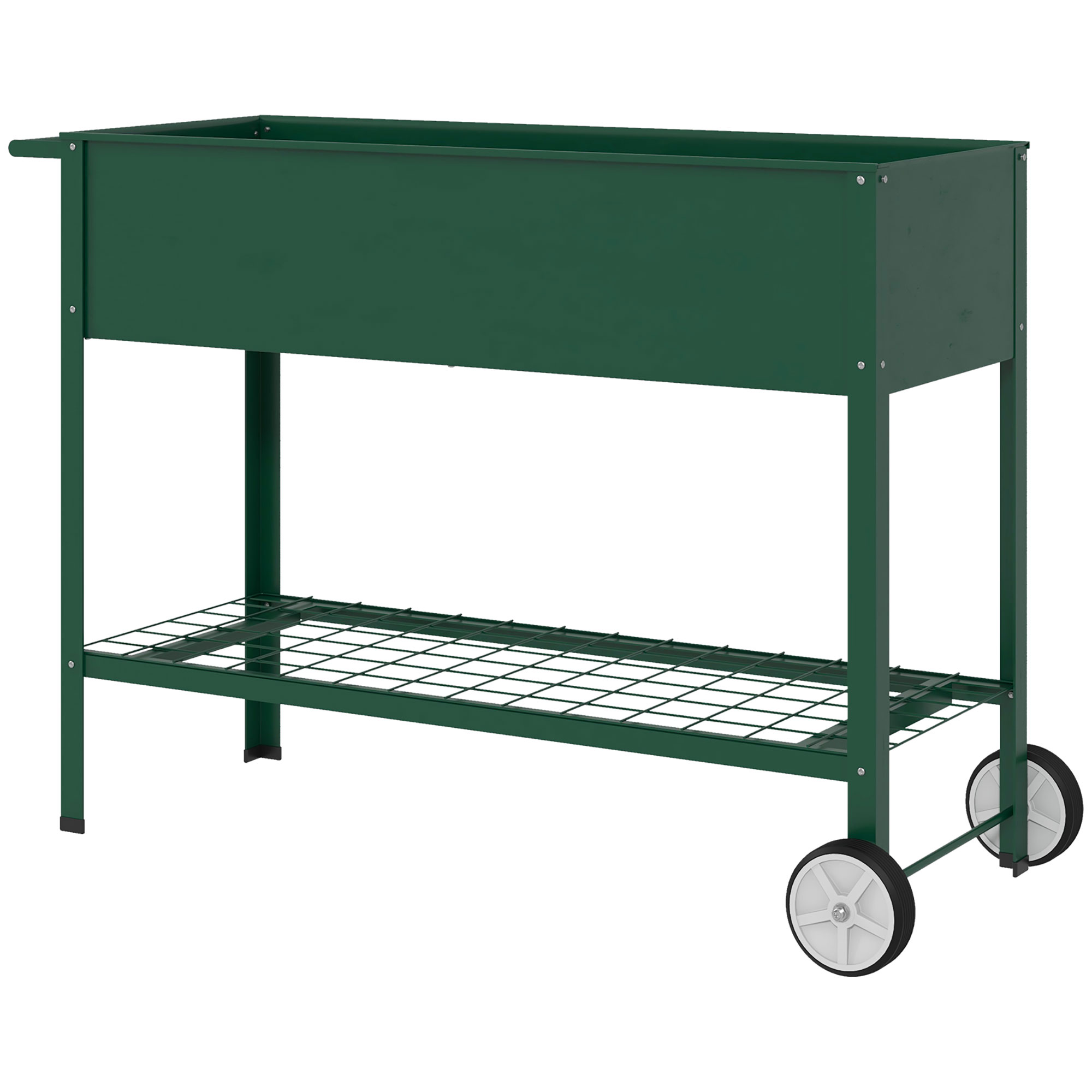 Hochbeet Pflanzbeet Pflanzkasten, 1 Ablage, 2 Rollen, 109 cm x 44 cm x 80 cm, Grün