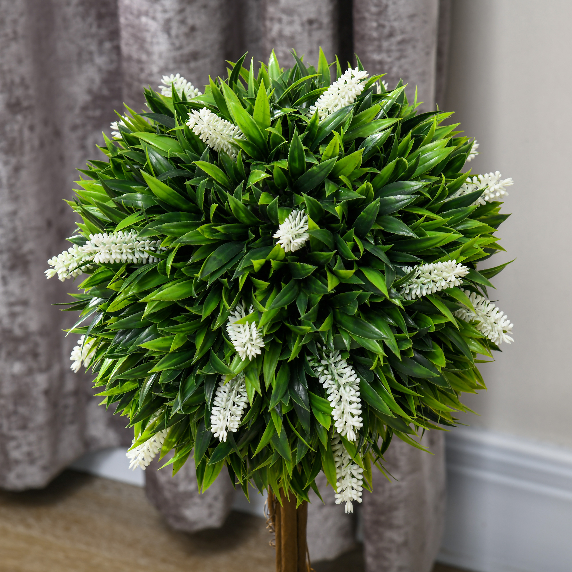 2er-Set Lavendel Kunstbaum, 60 cm hoch, inkl. Topf und Kunstmoos, Weiß