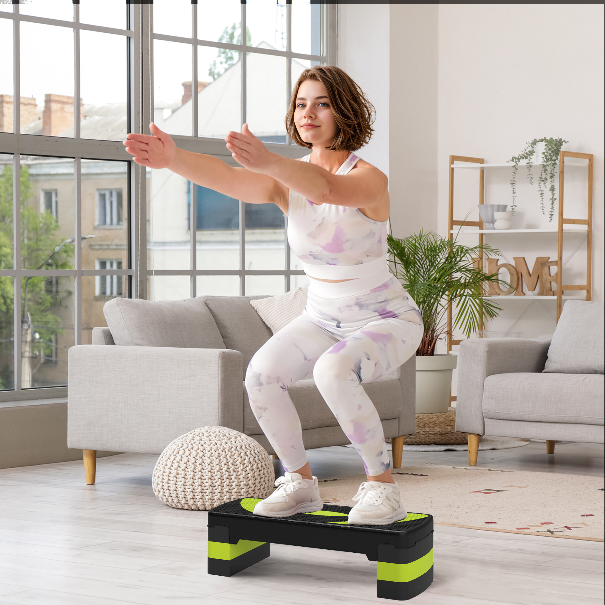 Aerobic-Stepper, höhenverstellbar, für Indoor und Outdoor, Belastbarkeit bis 150 kg, 80 x 31 x 10-20 cm, Grün