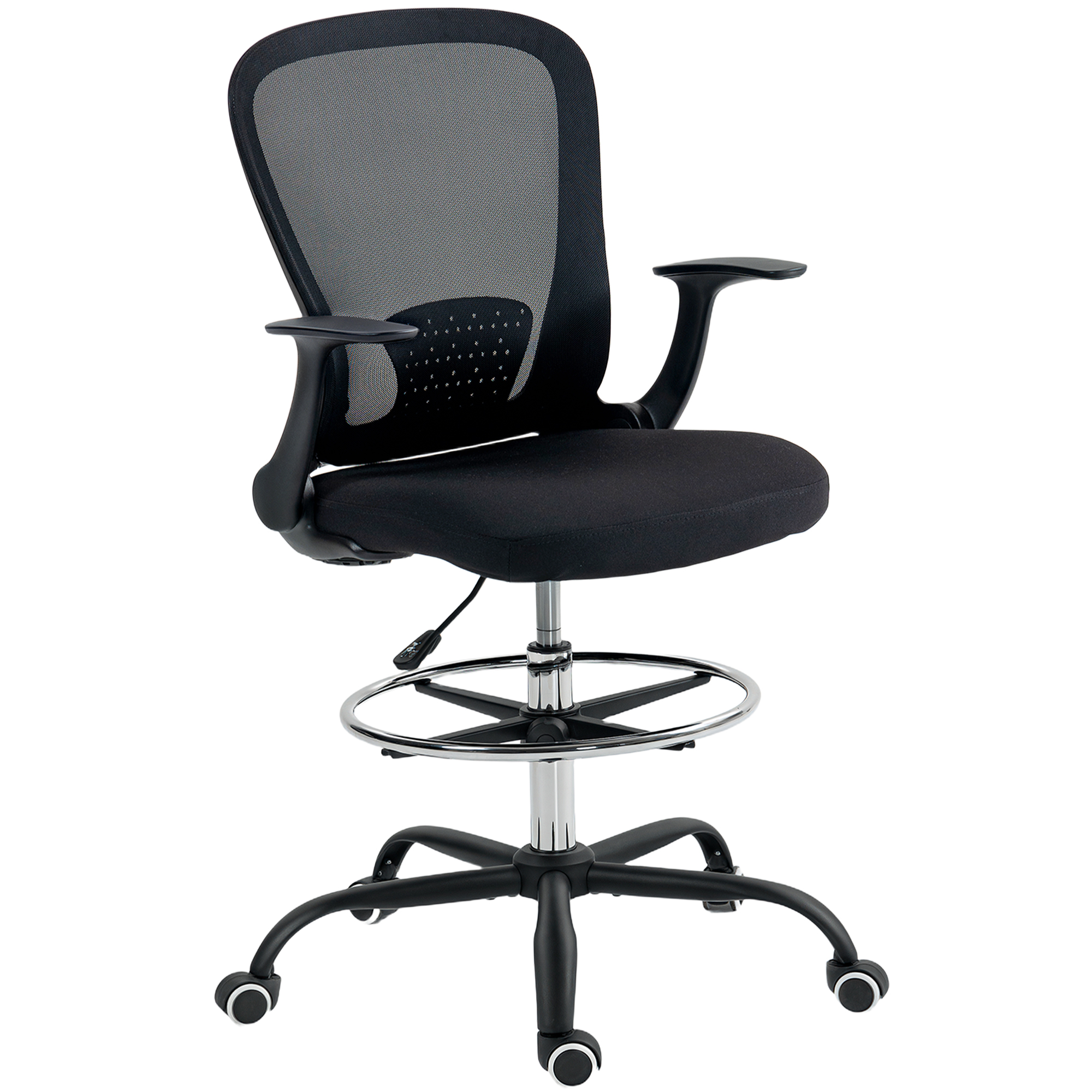 Bürostuhl Höhenverstellbar Schreibtischstuhl mit verstellbarer Fußring, Lendenwirbelstütze, 62 x 59 x 119 cm, Schwarz