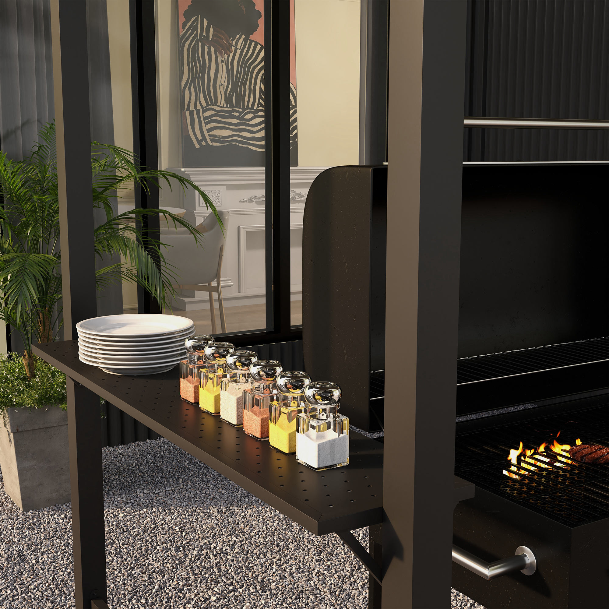 Grillpavillon, 2 Seitenablagen, Haken, Stahlrahmen, 1,1 x 2,3m, Dunkelgrau