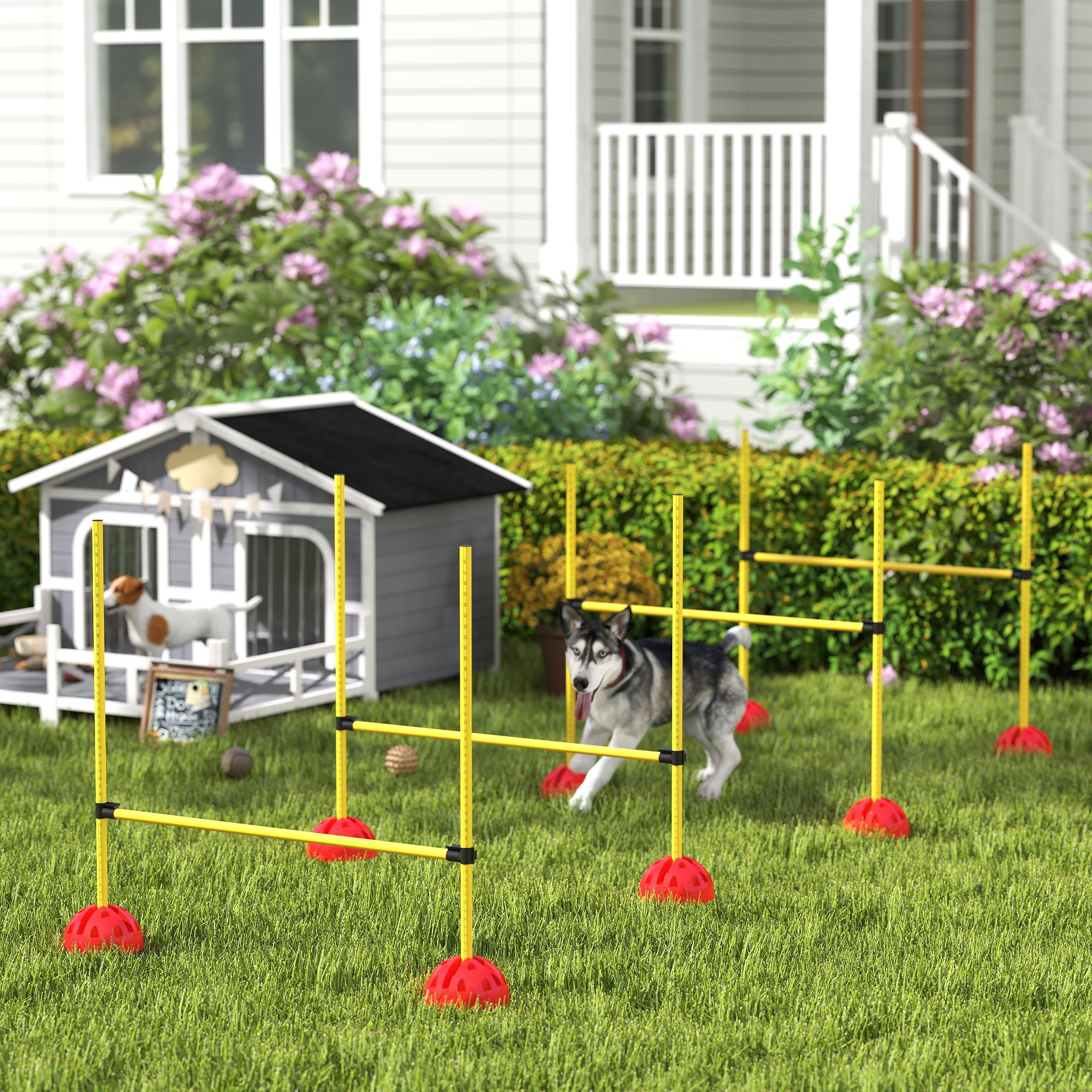 4-teiliges Hunde-Agility-Set mit 4 Hürden und Tragetasche für das Sprungtraining, Gelb