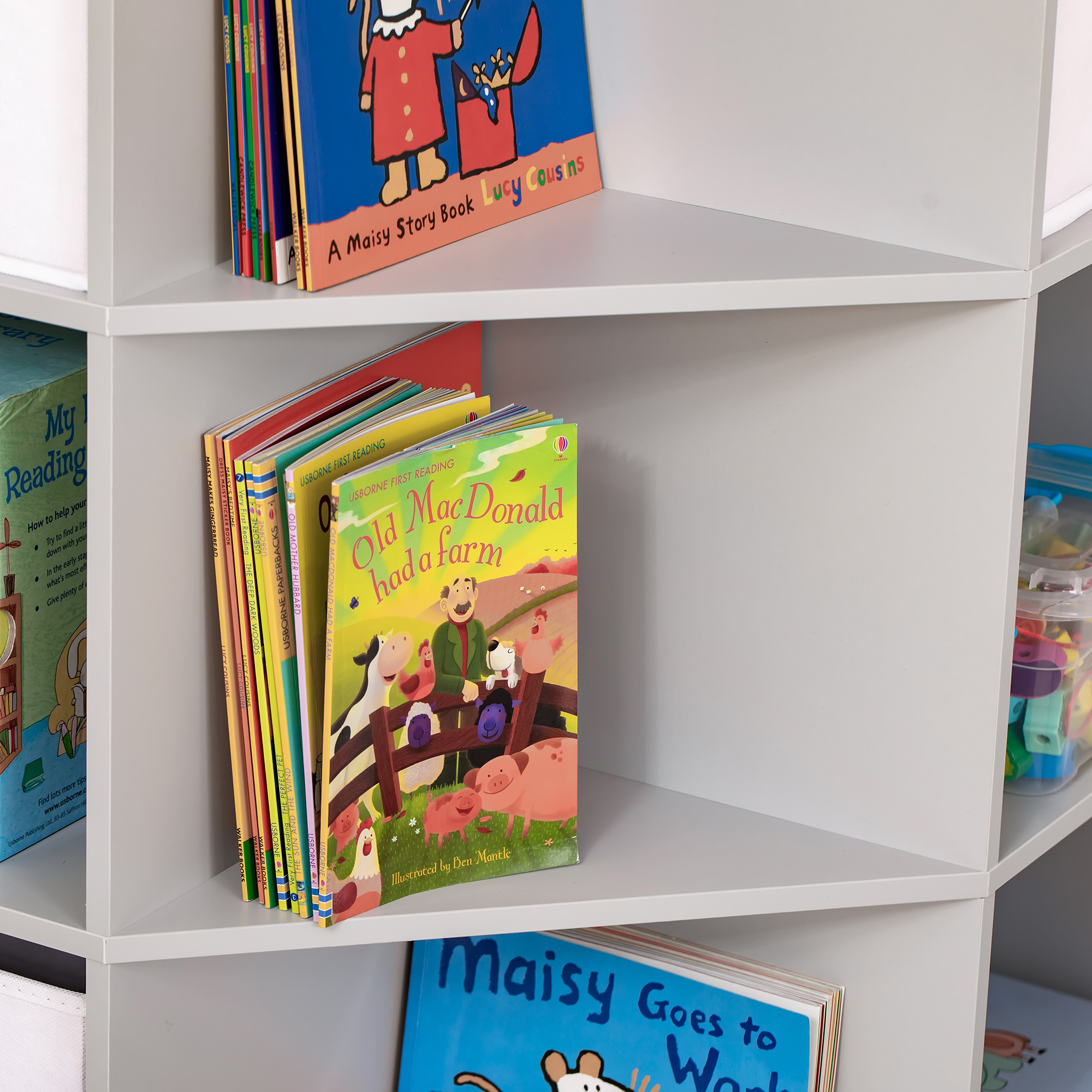 Aufbewahrungsregal für Kinder, 3 Vliesschubladen, MDF, kippsicher, Grau