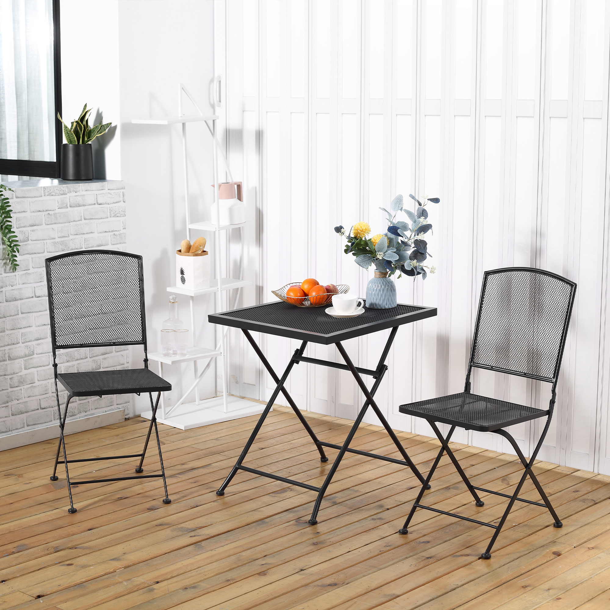 Garten Sitzgruppe für 2 Personen Bistro-Set Garnitur 1 Tisch+2 faltbare Stühle für Terrasse Balkon Metall Grau
