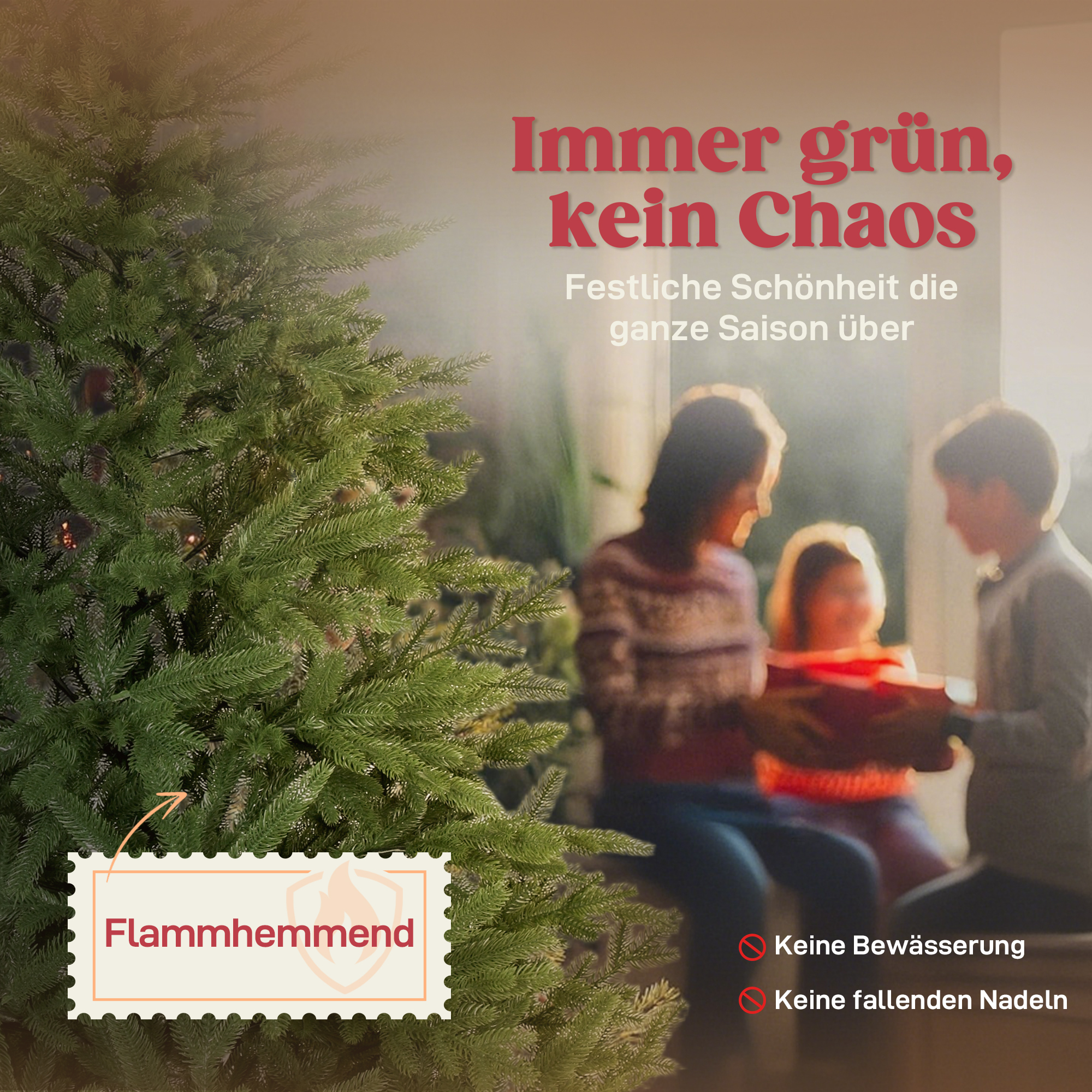 Künstlicher Weihnachtsbaum, realistisches Aussehen, klappbare Zweige, Holzsockel