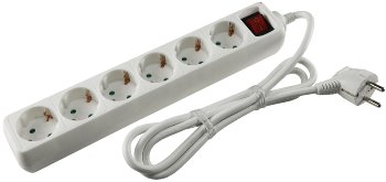Schutzkontakt-Steckdosenleiste 6-fach, 3600W, 1,4mKabel, mit Schalter, weiß