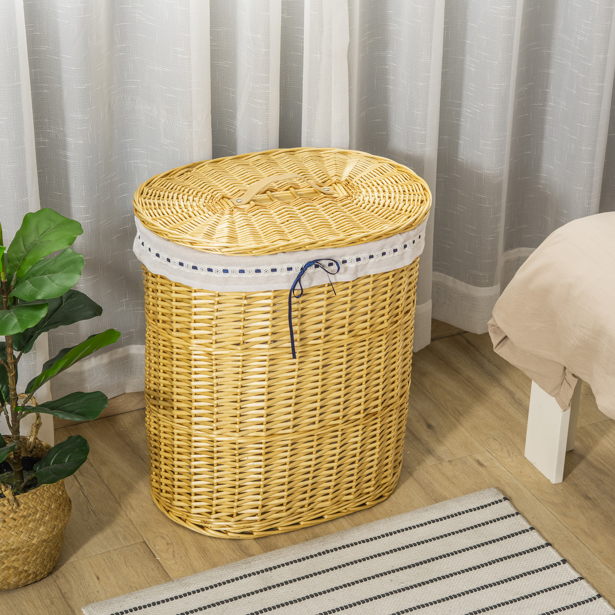 Wäschekorb aus Weide mit Deckel Wäschesammler mit Griff, herausnehmbarer Wäschesack, Laundry Baskets Wäschebox für Badezimmer Waschküche Schlafzimmer Natur