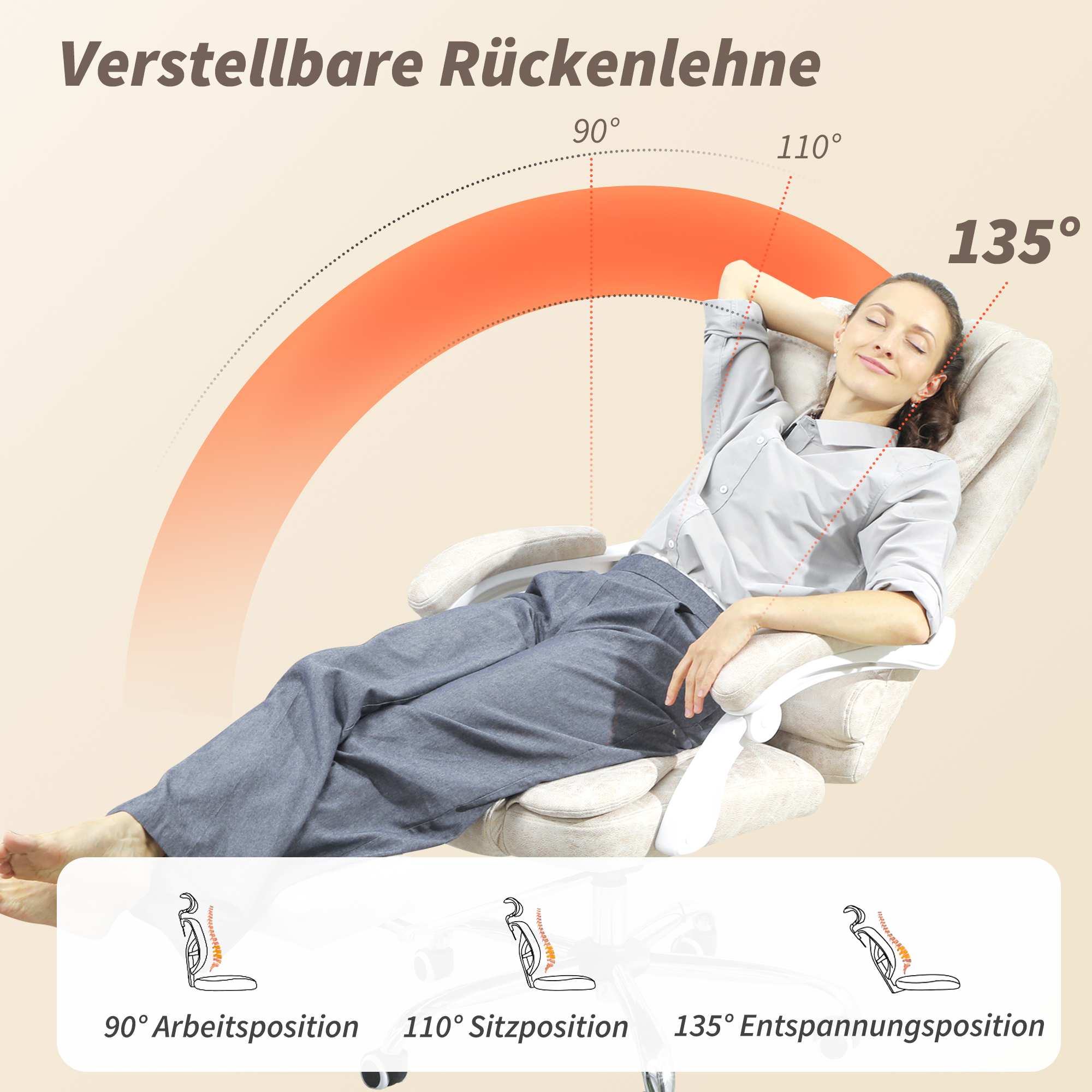 Bürostuhl mit Massagefunktion, ergonomisch, 65x160x104cm, Grau