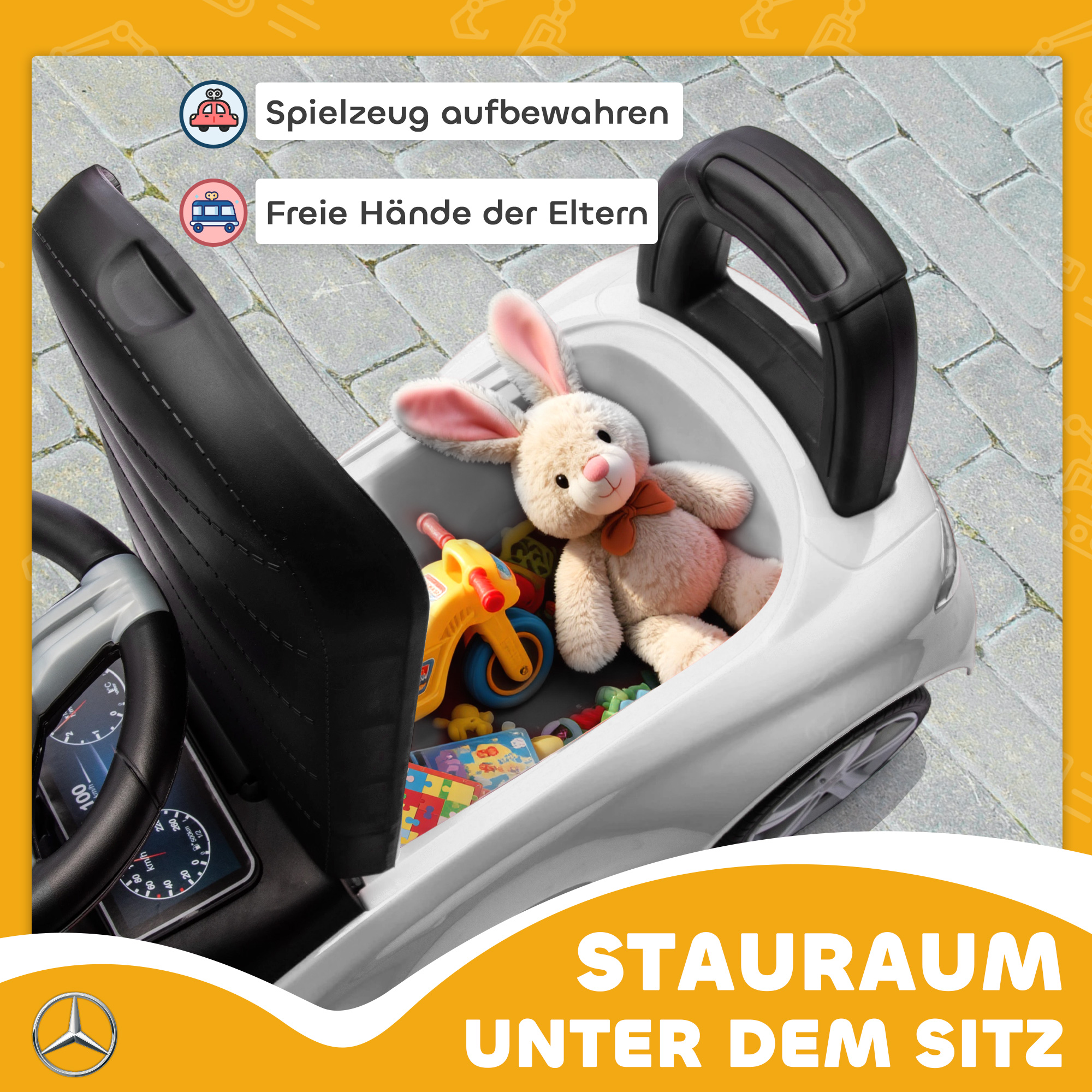 Mercedes-Benz C-Class Rutschauto mit Hupe, Motorgeräuschen, Stauraum, für Kinder 18-36 Monate, Weiß