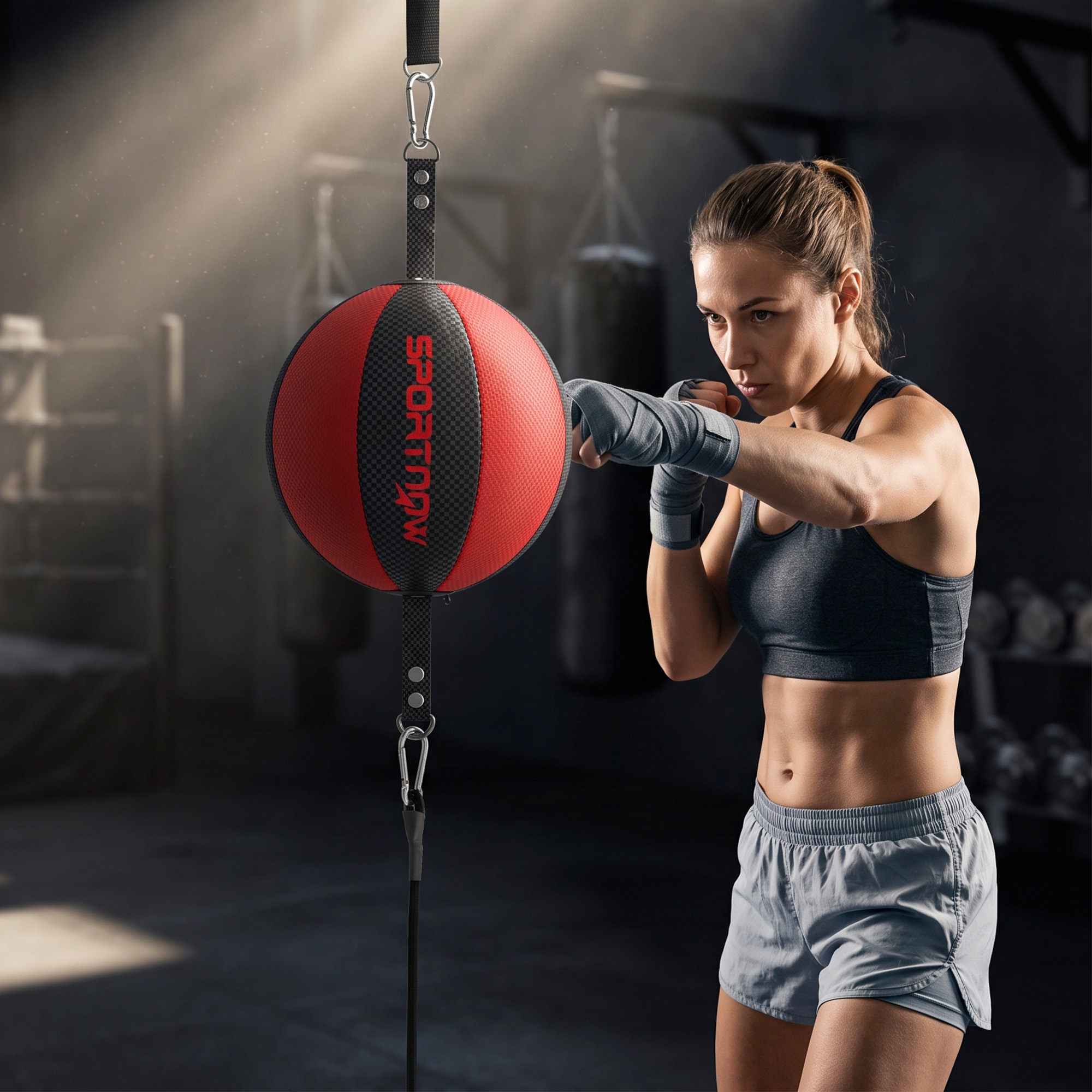 Boxgestell Doppelend Boxtraining mit Bungee-Seil verstellbare Seilschnalle Clip-on Montage