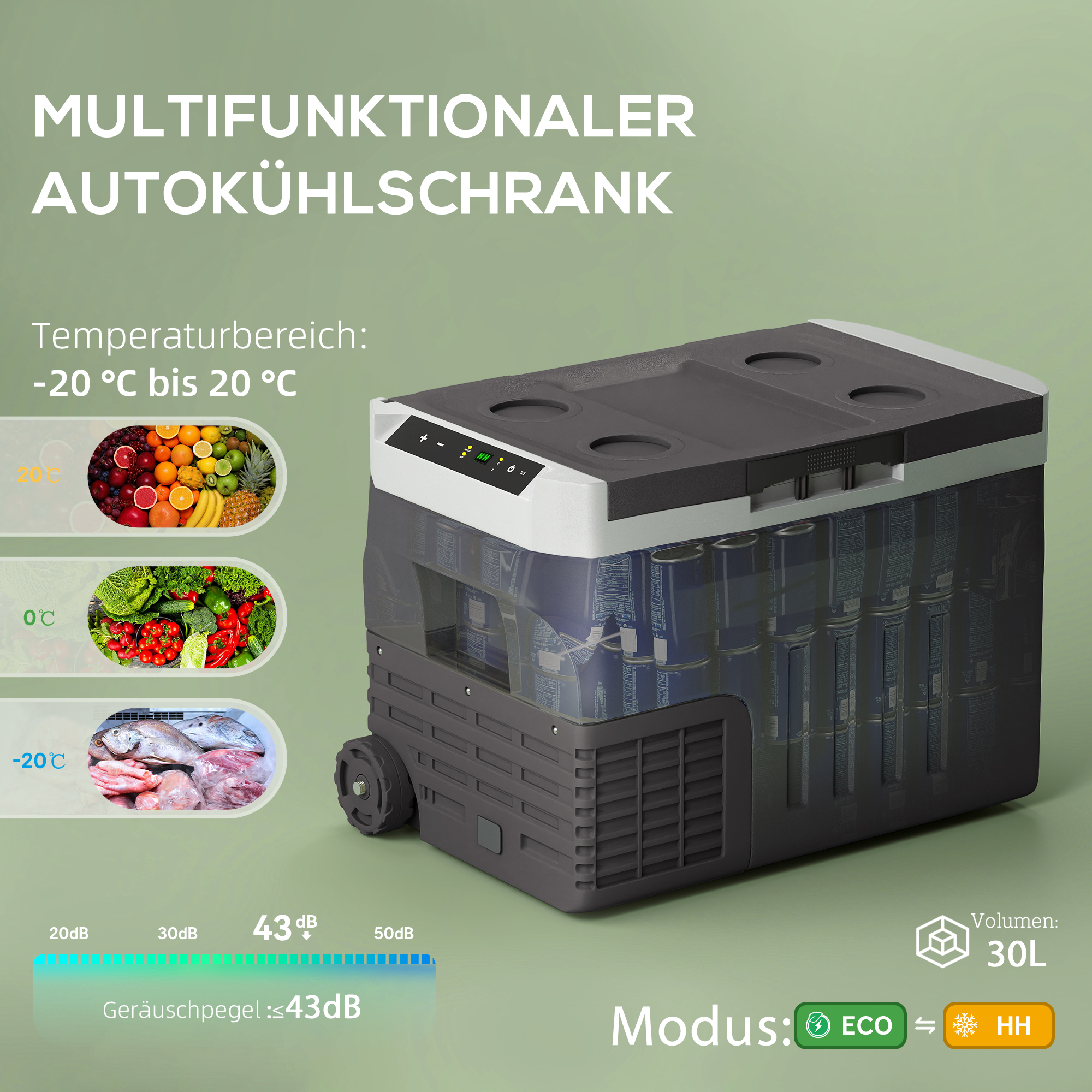 30 Liter Kompressor Kühlbox elektrische Kühlbox mit LED ECO Modus Anschluss Kühlhaltefunktion Schwarz