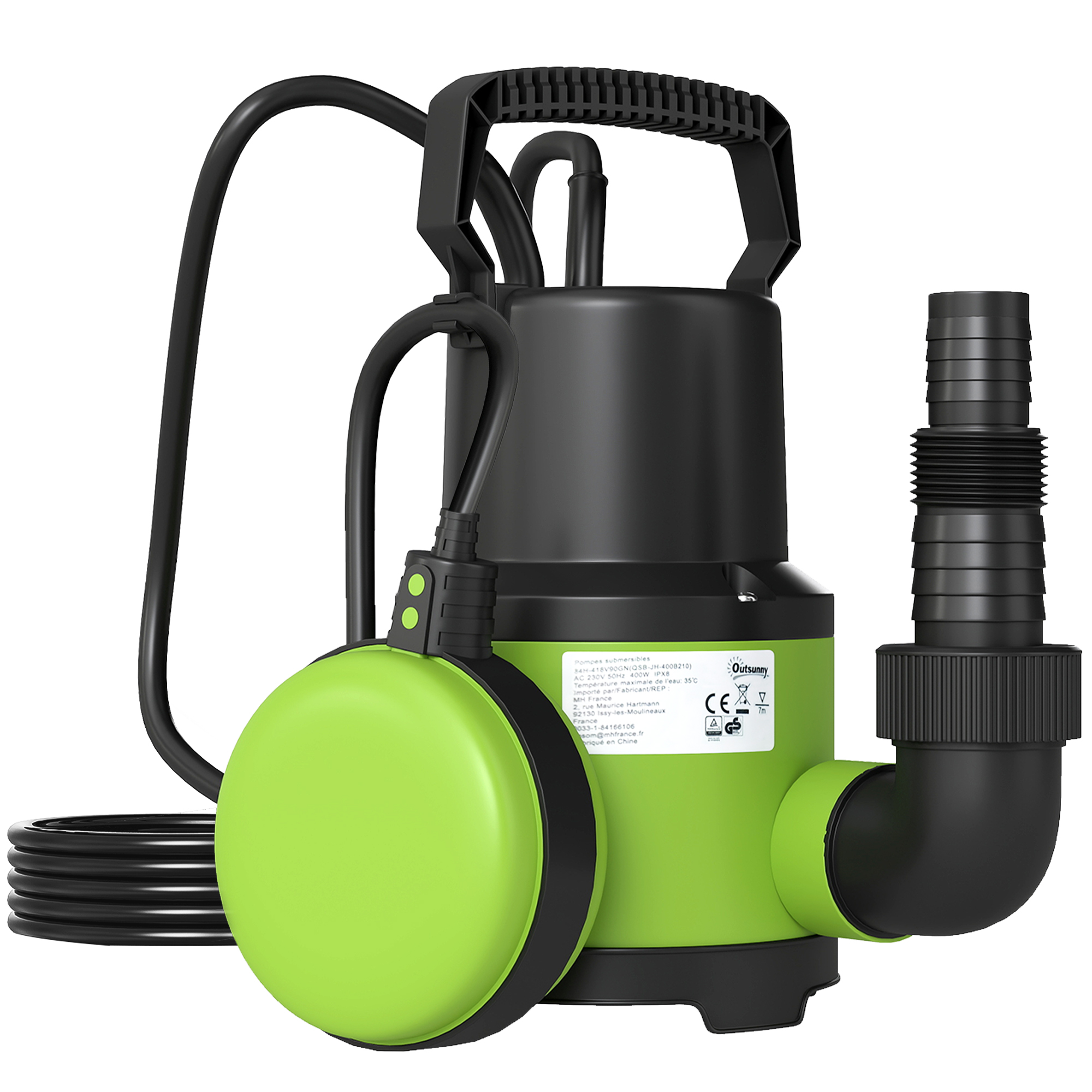 Tauchpumpe Teichpumpe Wasserpumpe mit Schwimmschalter Springbrunnen 400W 9000L/h 16 x 14 x 27 cm Grün